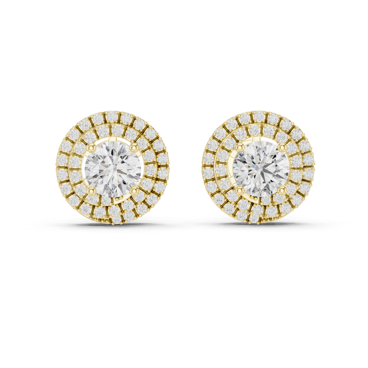 14K Solid Gold Lab Diamond Halo Earrings, Yellow Gold