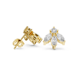 14K Solid Gold Lab Diamond Flower Cluster Earrings, Yellow Gold, view 1
