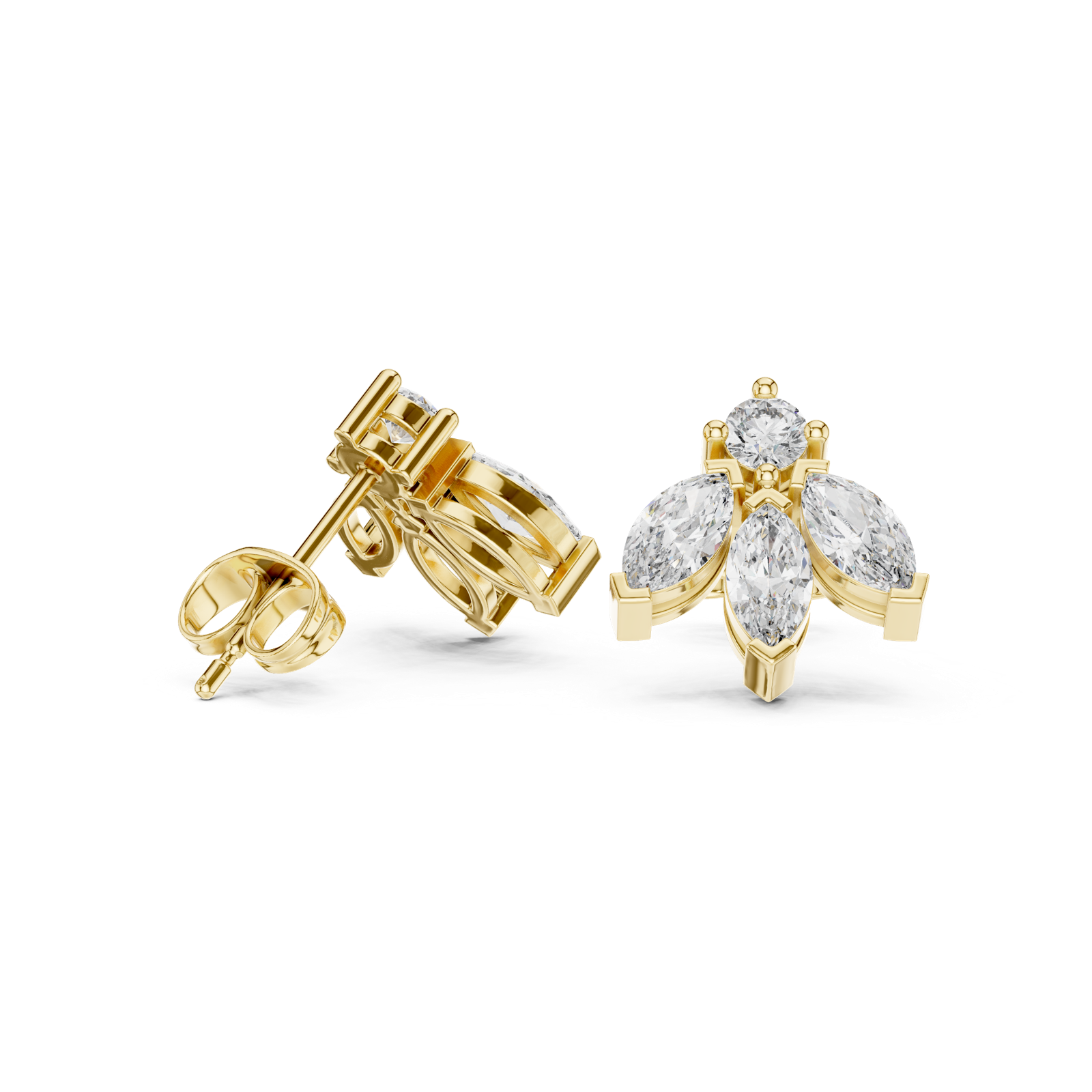 14K Solid Gold Lab Diamond Flower Cluster Earrings, Yellow Gold, view 1