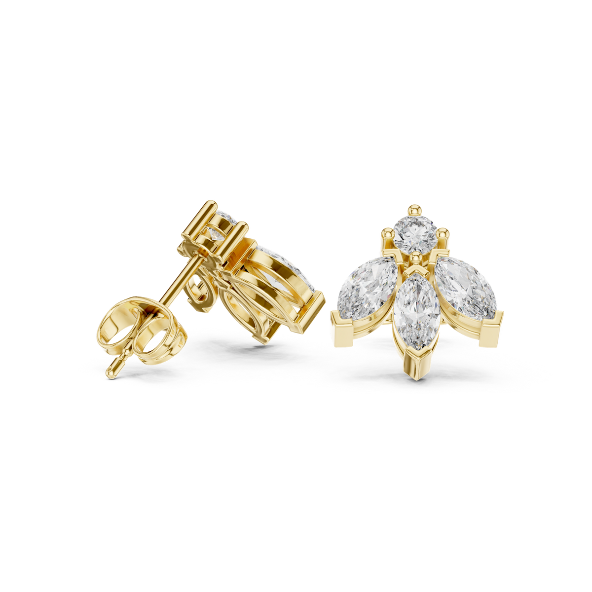 14K Solid Gold Lab Diamond Flower Cluster Earrings, Yellow Gold, view 1