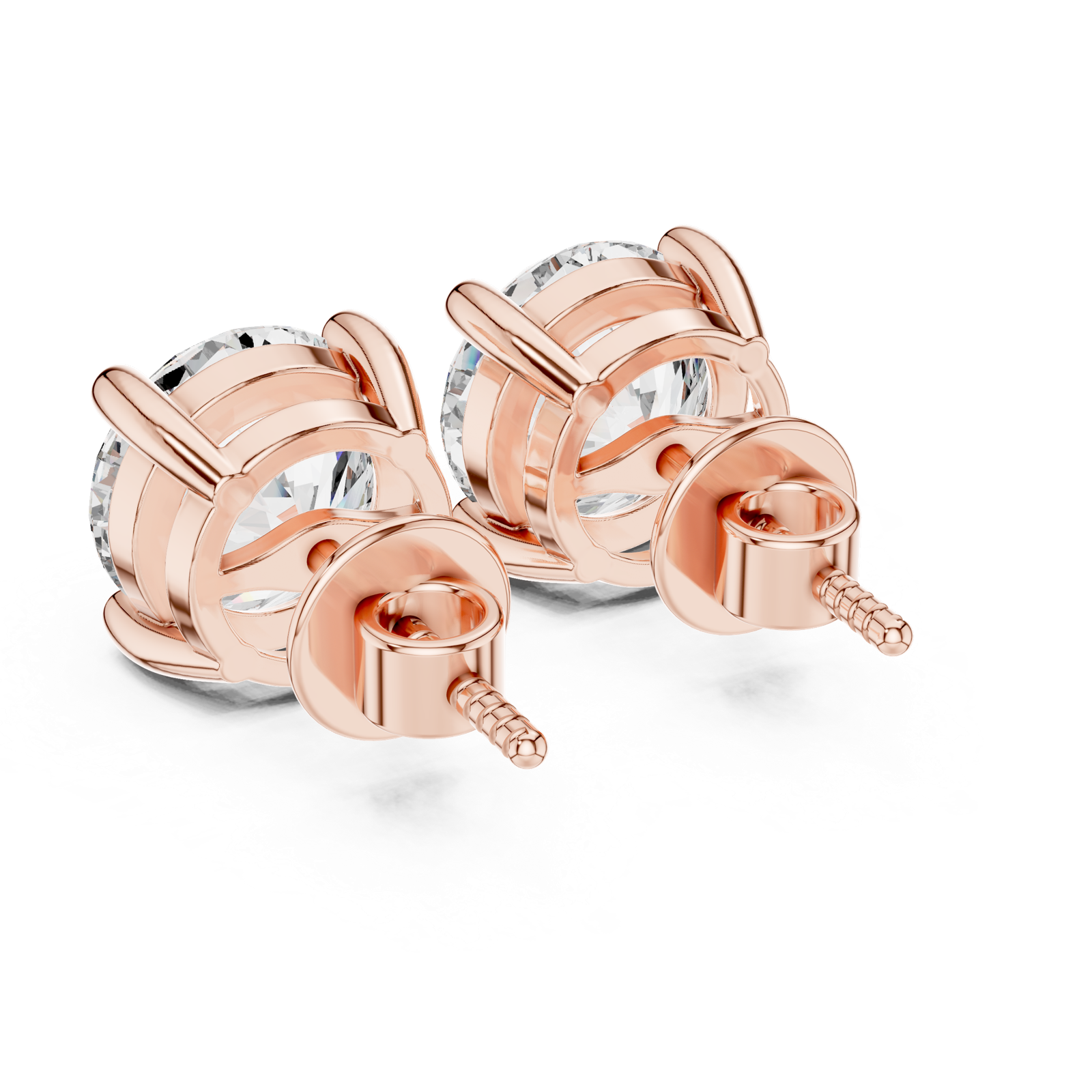 14K Solid Gold Lab Diamond Stud Earrings, Rose Gold, view 3