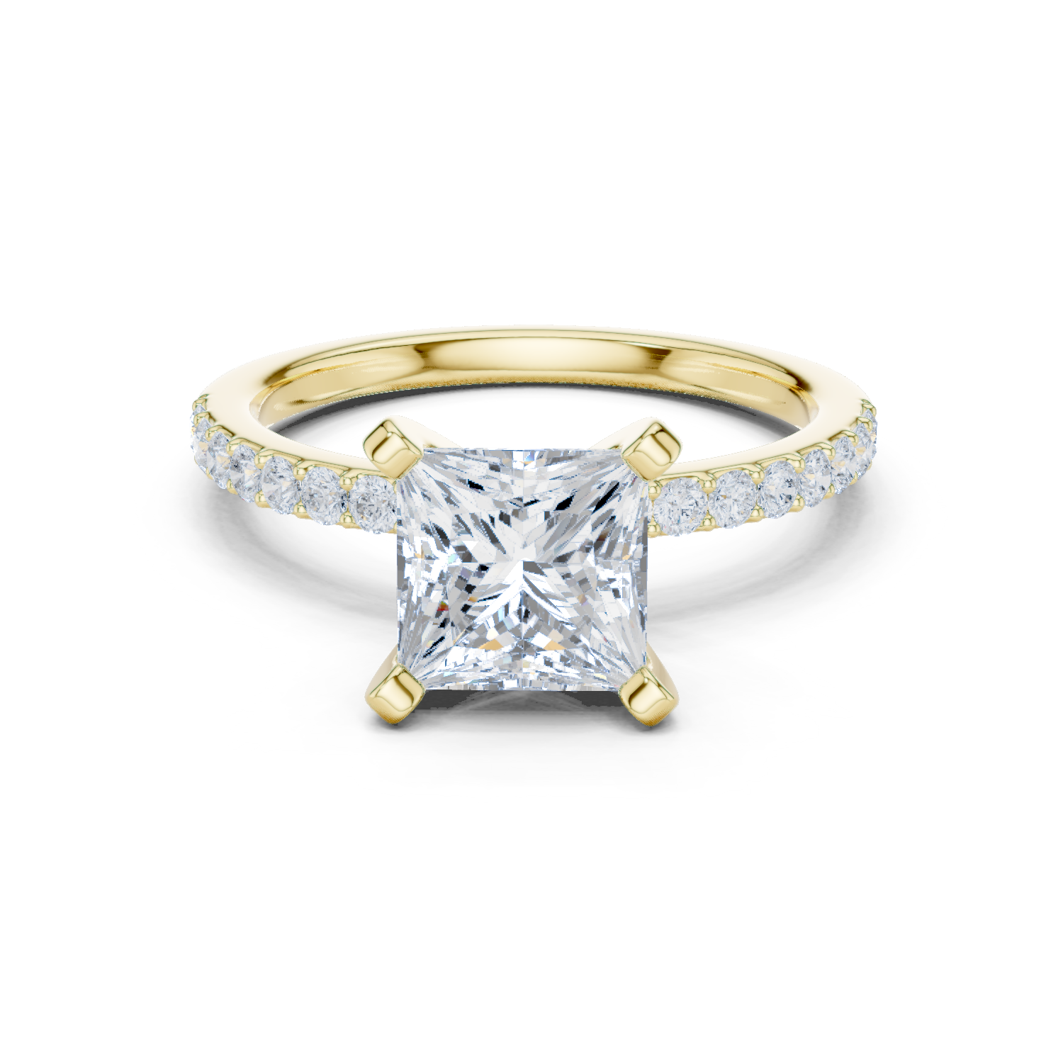 Gold Ring DDLR-040, Princess center stone, Yellow Gold