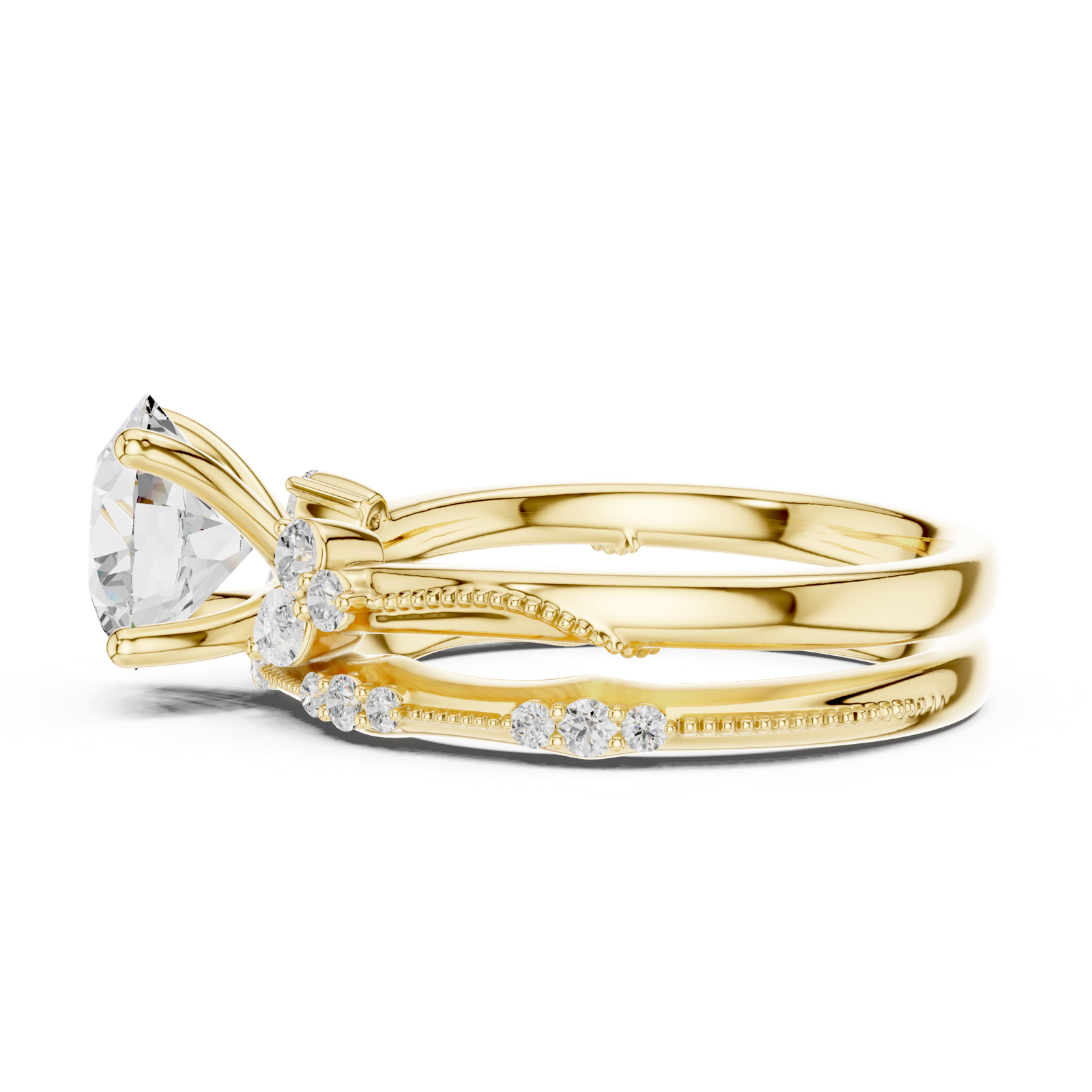 Gold Ring DDLR-299, Round center stone, Yellow Gold, view 3