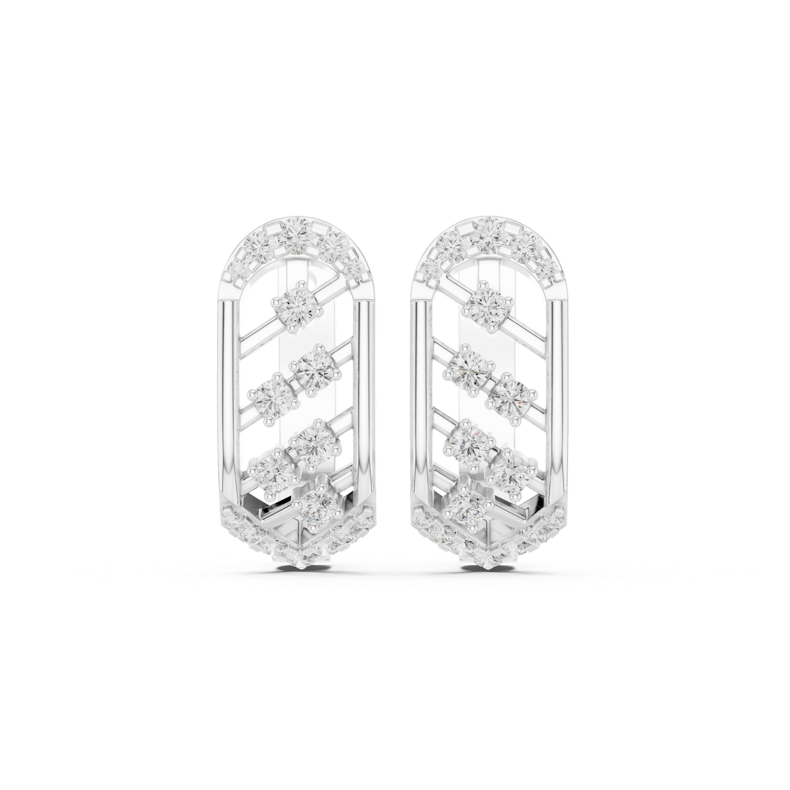 14K Solid Gold Lab Diamond Cluster Earrings, White Gold