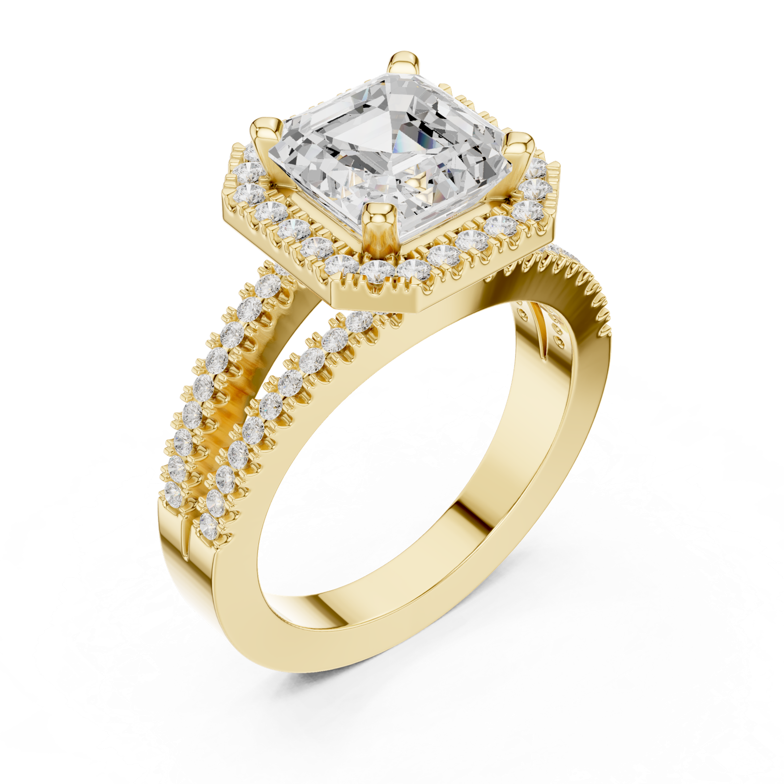 Gold Ring DDLR-350, Asscher center stone, Yellow Gold, view 2