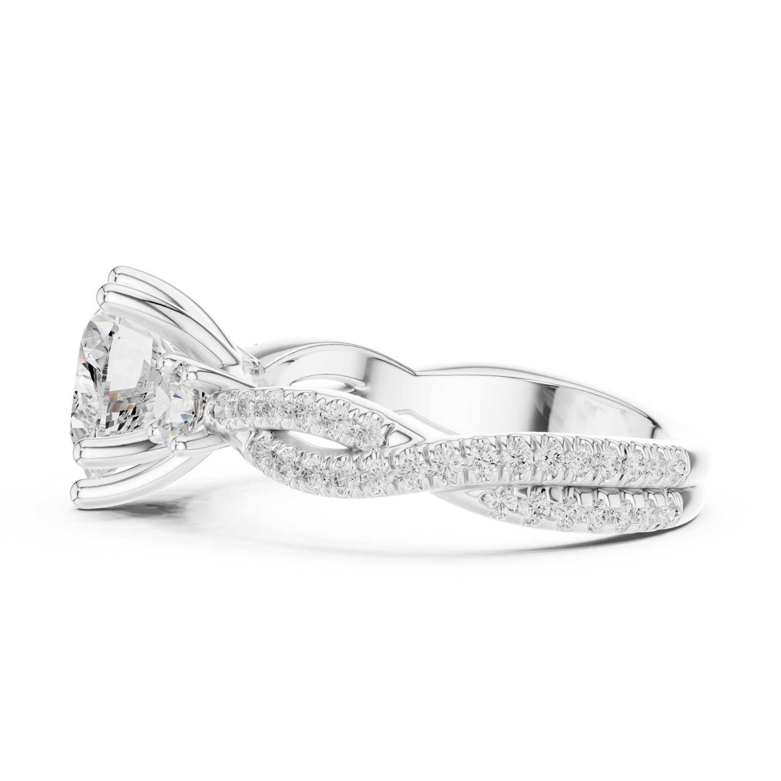 Gold Ring DDLR-281, Heart center stone, White Gold, view 3
