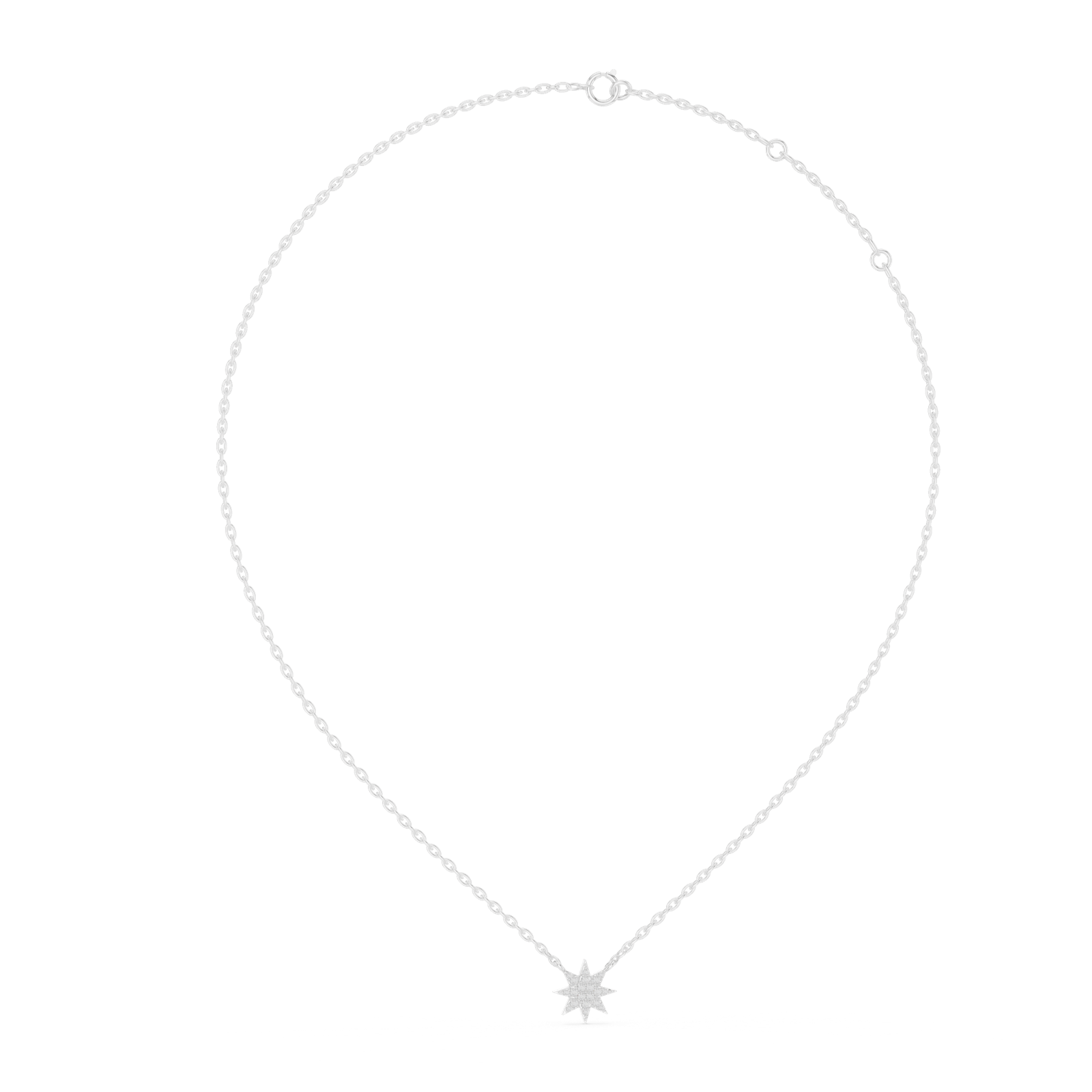 14K Solid Gold Lab Diamond Star Pendant Necklace, White Gold, view 1