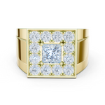 14K Solid Gold Lab Diamond Halo Ring, Yellow Gold