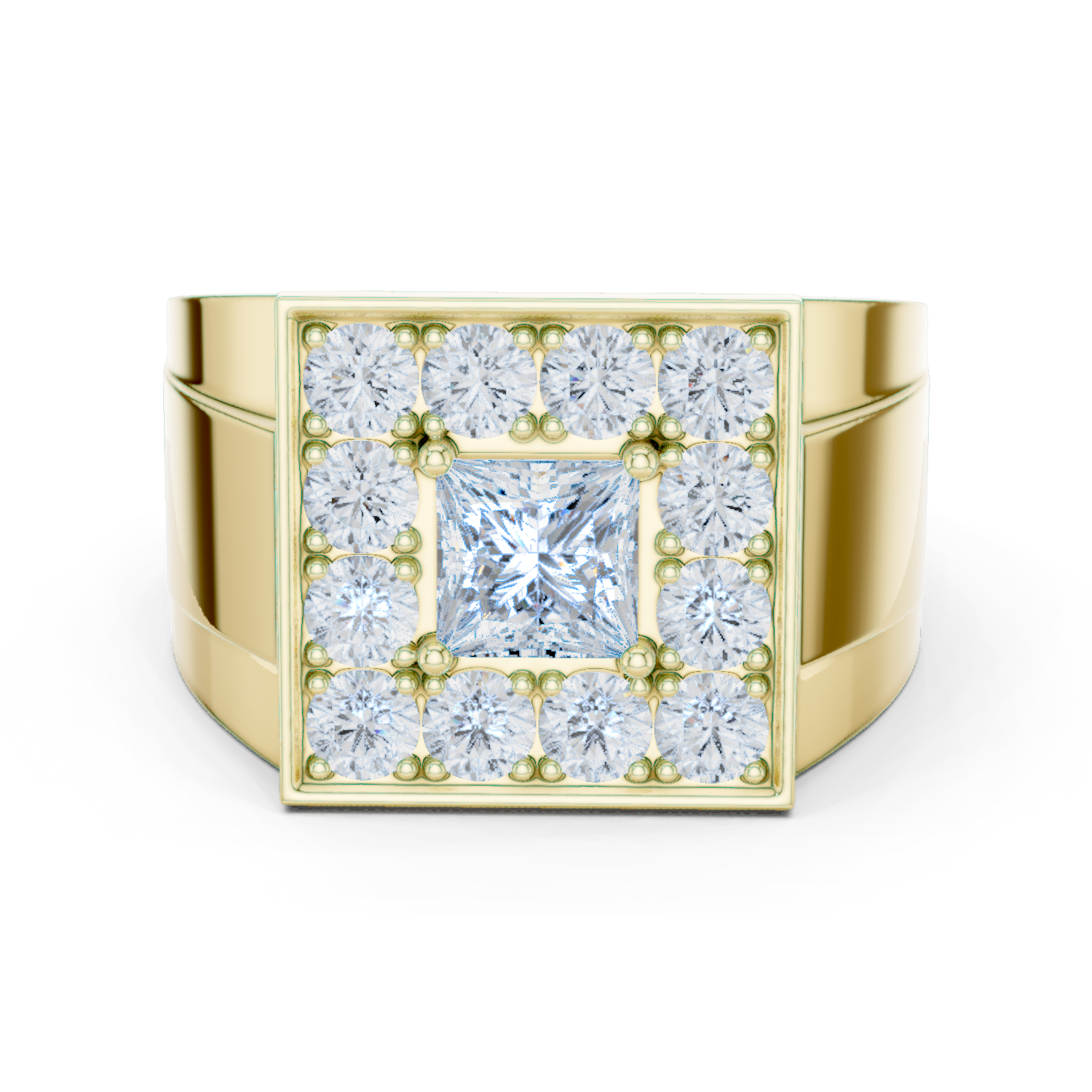 14K Solid Gold Lab Diamond Halo Ring, Yellow Gold