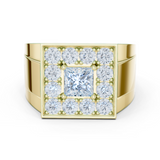 14K Solid Gold Lab Diamond Halo Ring, Yellow Gold