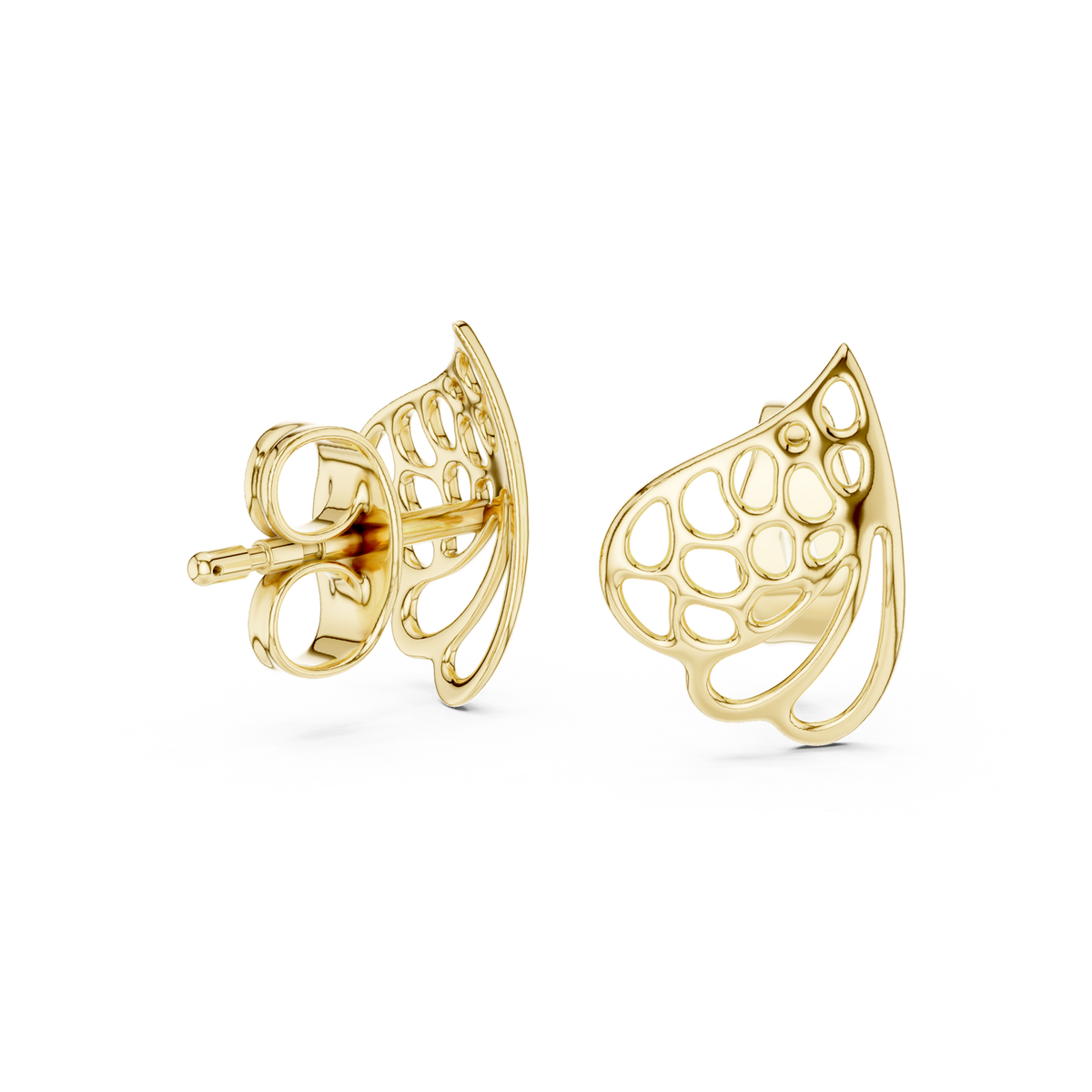 14K Solid Gold Stud Earrings, Yellow Gold, view 1
