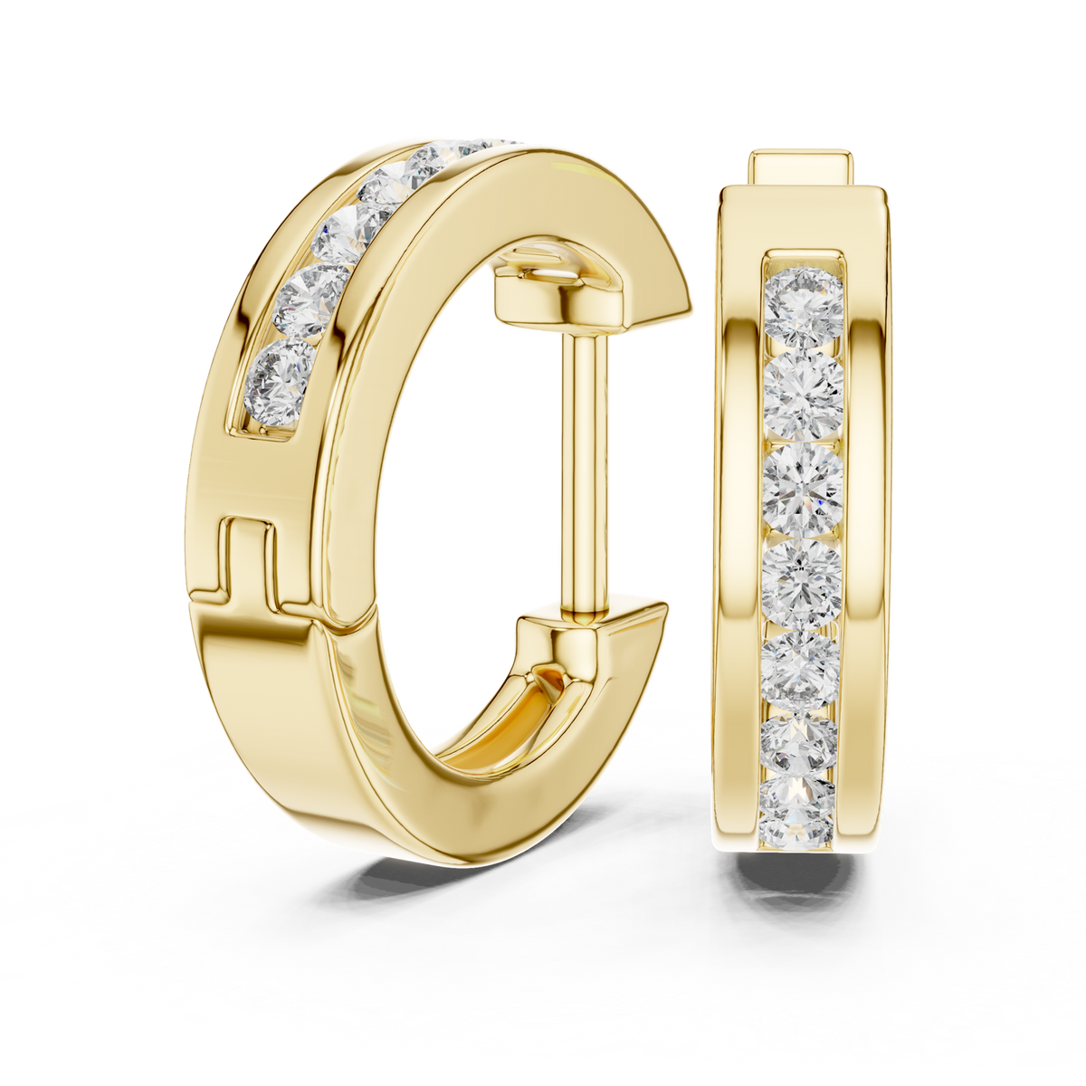 14K Solid Gold Lab Diamond Huggie Earrings, Yellow Gold, view 1