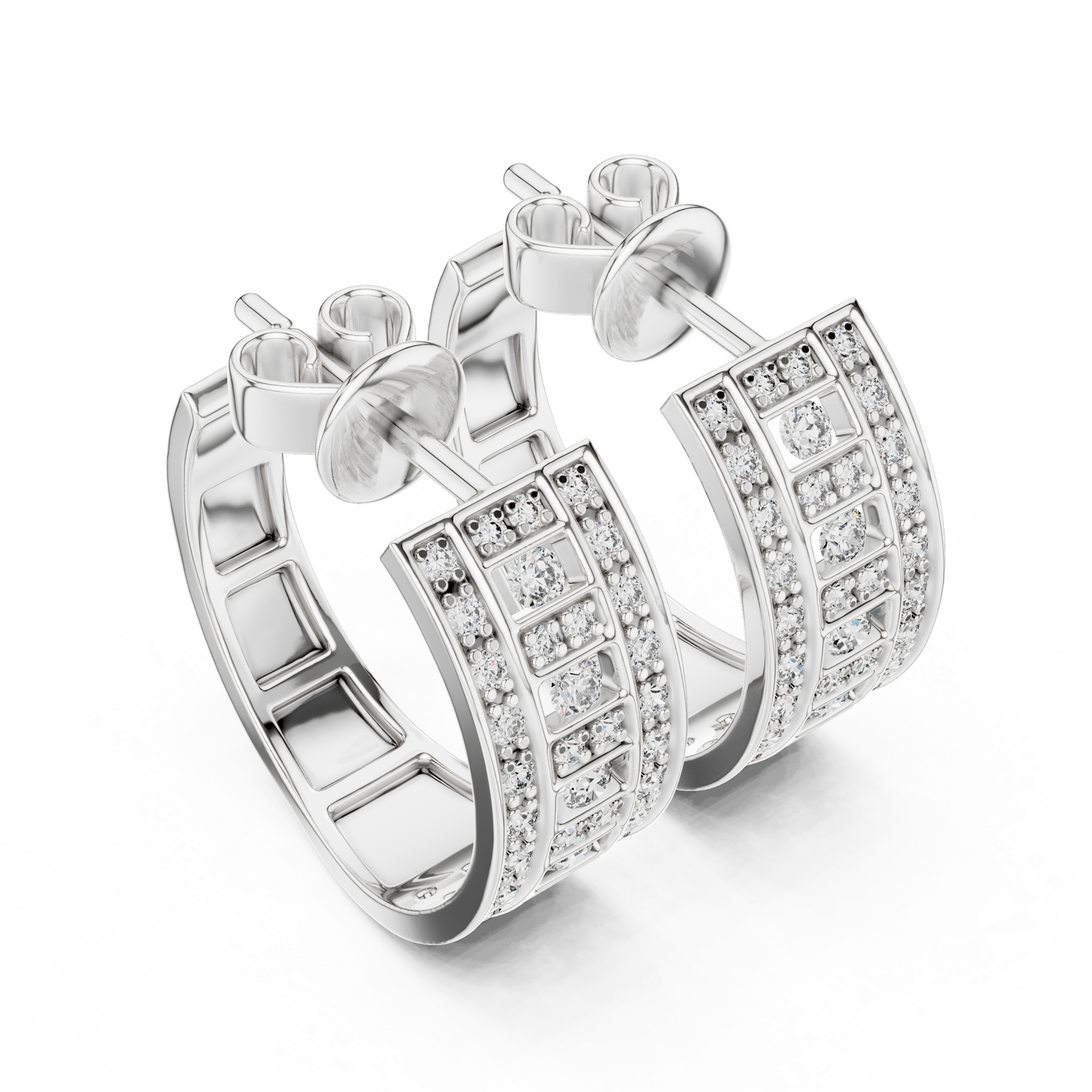 Gold Earrings L03-2, White Gold, view 2