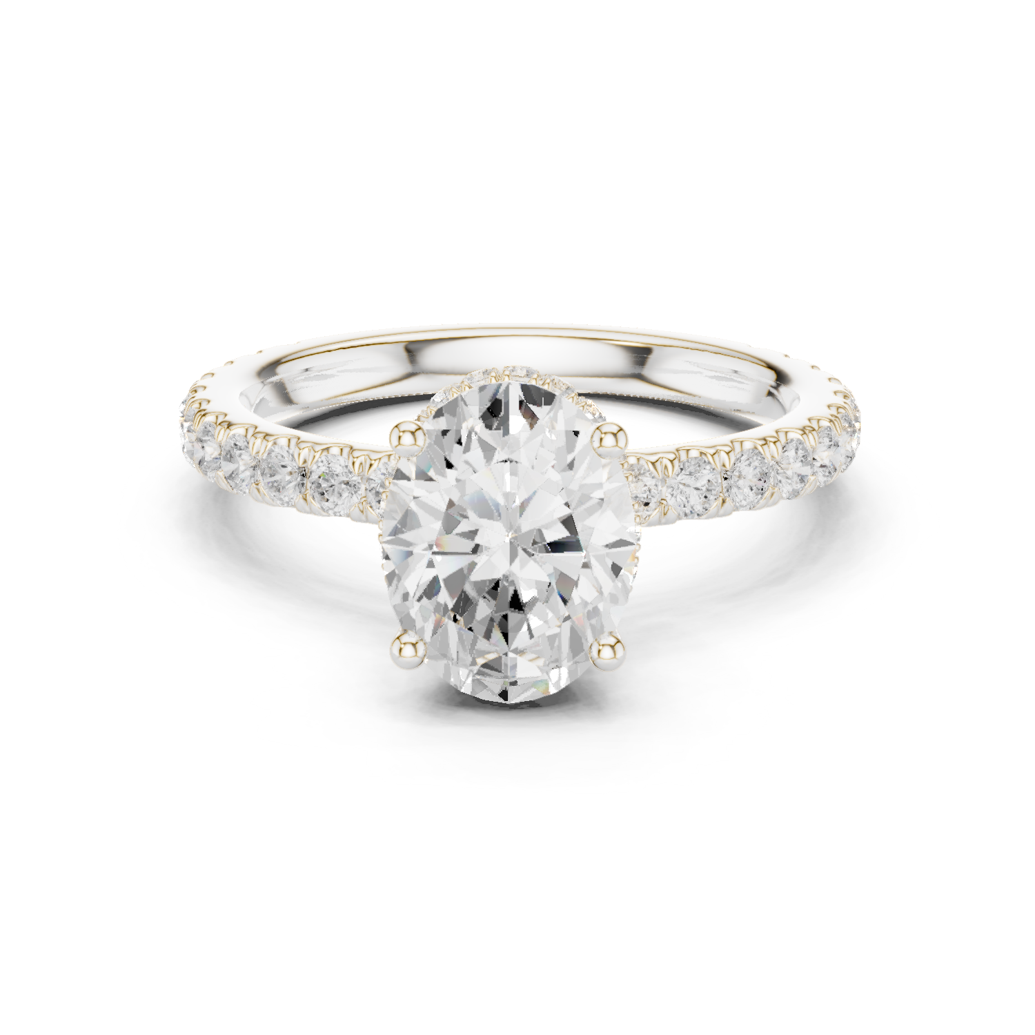 Gold Ring DDLR-165, Oval center stone, White Gold