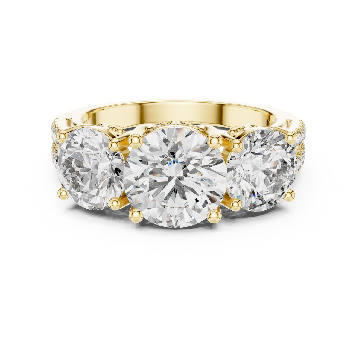 14K Solid Gold Lab Diamond Three-Stone Ring, Yellow Gold