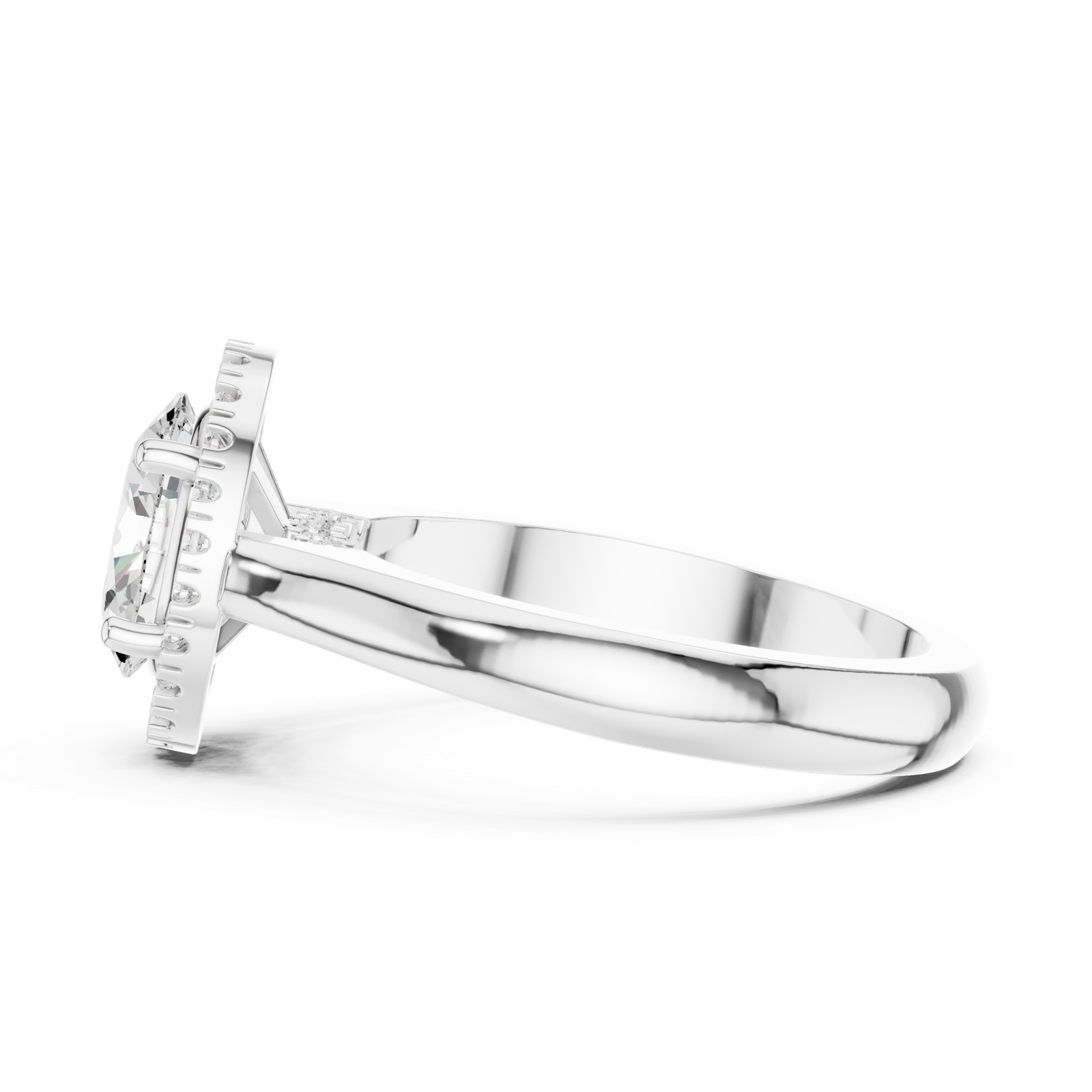 Gold Ring DDLR-338, Oval center stone, White Gold, view 3