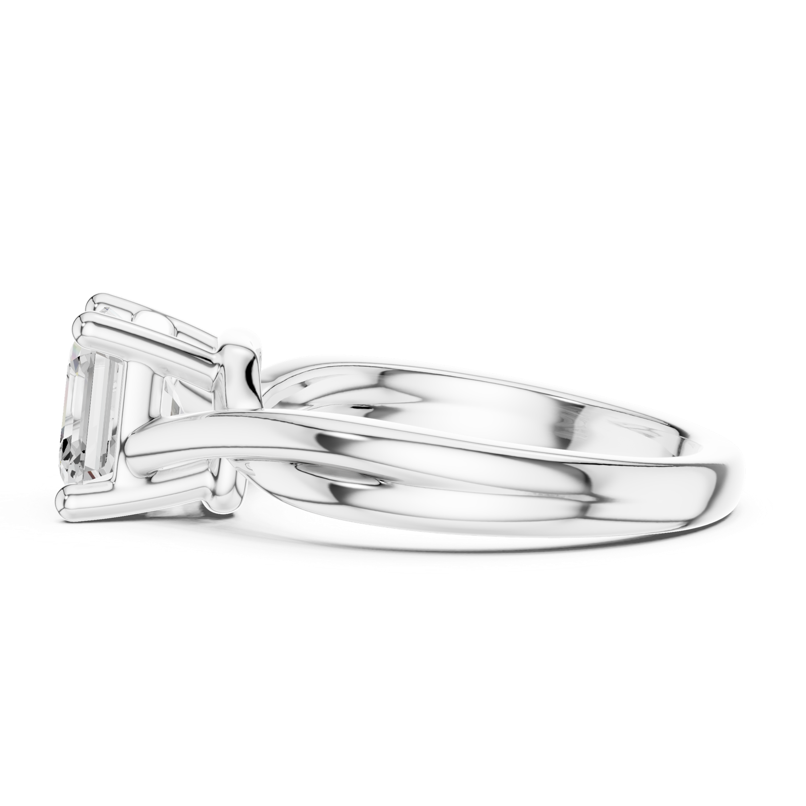 Gold Twisted Band Solitaire Engagement Ring, Asscher center stone, White Gold, view 3