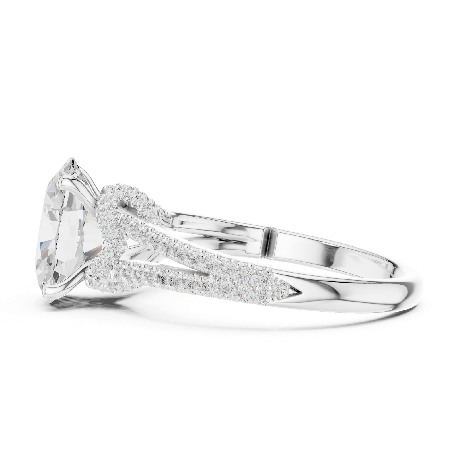 Gold Ring DDLR-252, Oval center stone, White Gold, view 3