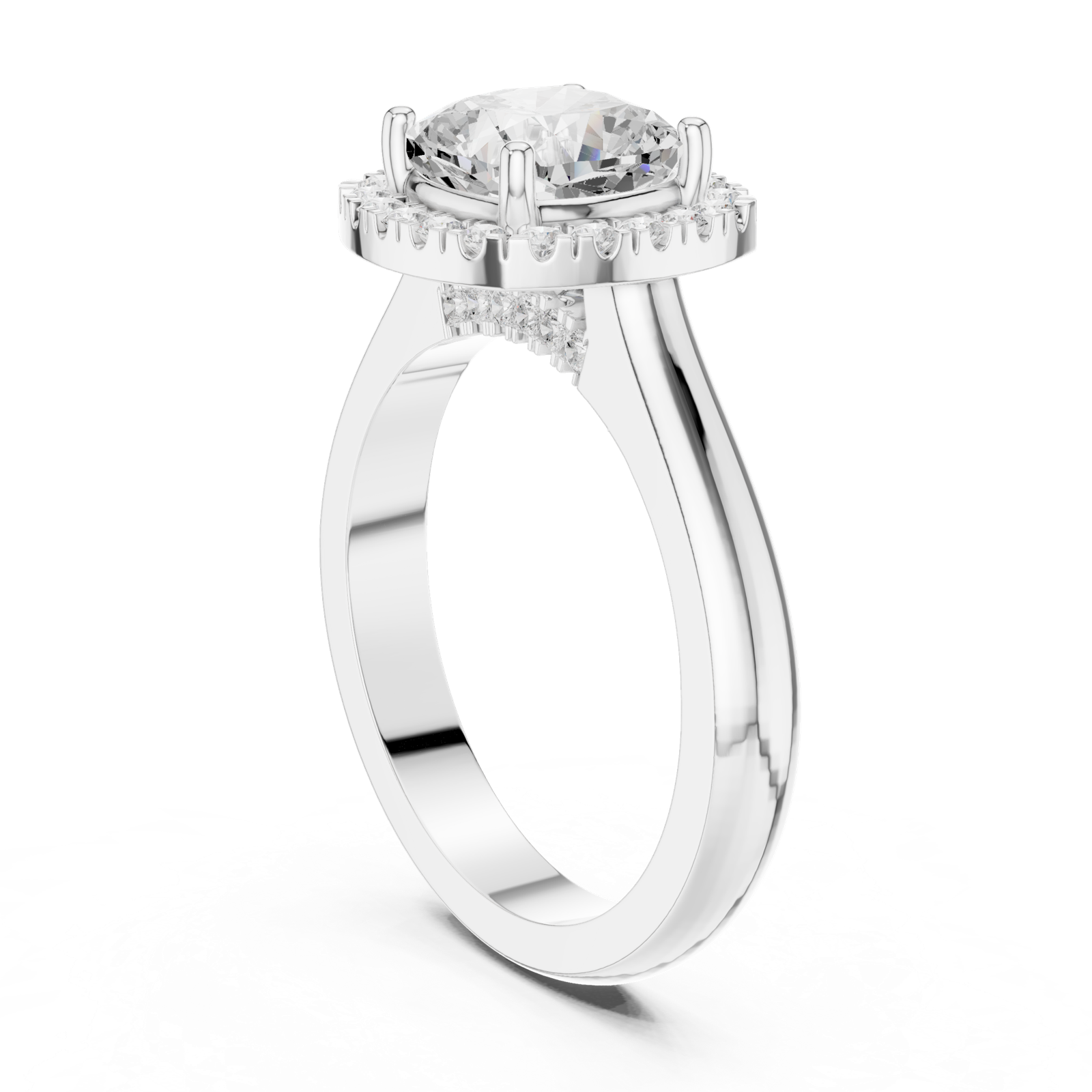 Gold Ring, Cushion center stone, White Gold, view 1
