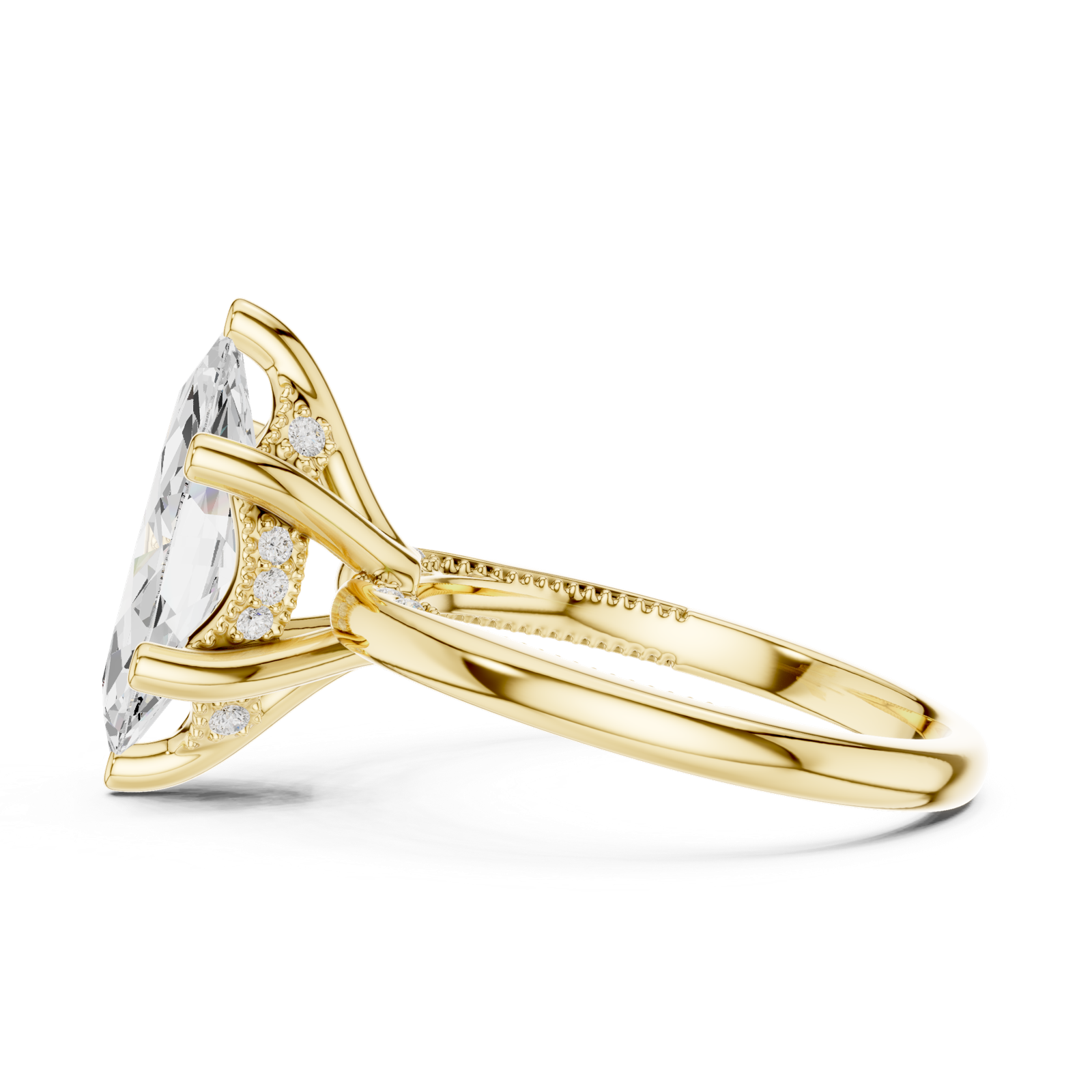 Gold Ring DDLR-175, Marquise center stone, Yellow Gold, view 3