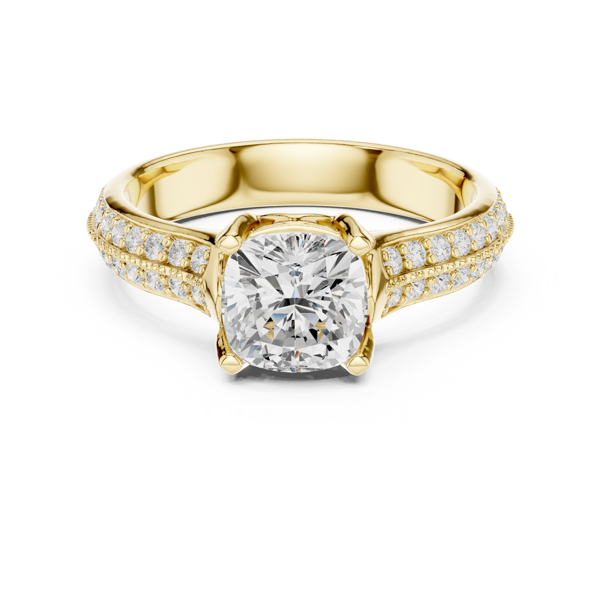14K Solid Gold Lab Diamond Solitaire Ring, Yellow Gold