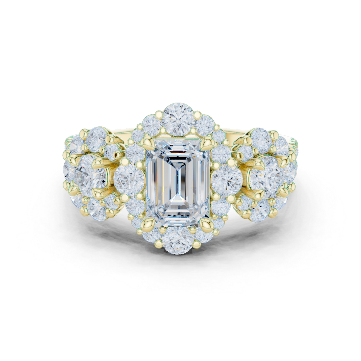 14K Solid Gold Lab Diamond Three-Stone Ring, Yellow Gold