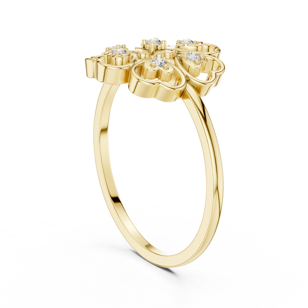 14K Solid Gold Lab Diamond Clover Cluster Ring, Yellow Gold, view 1