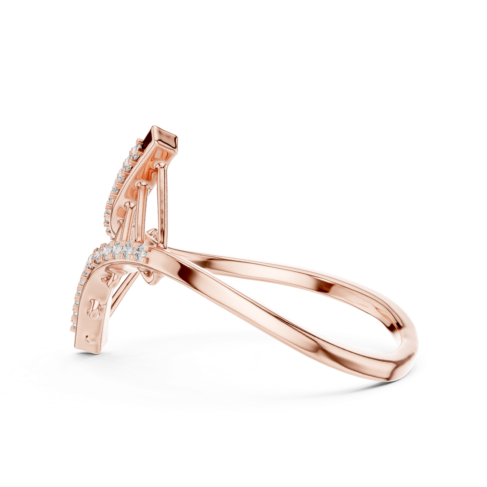 14K Solid Gold Lab Diamond Crossover Ring, Rose Gold, view 3
