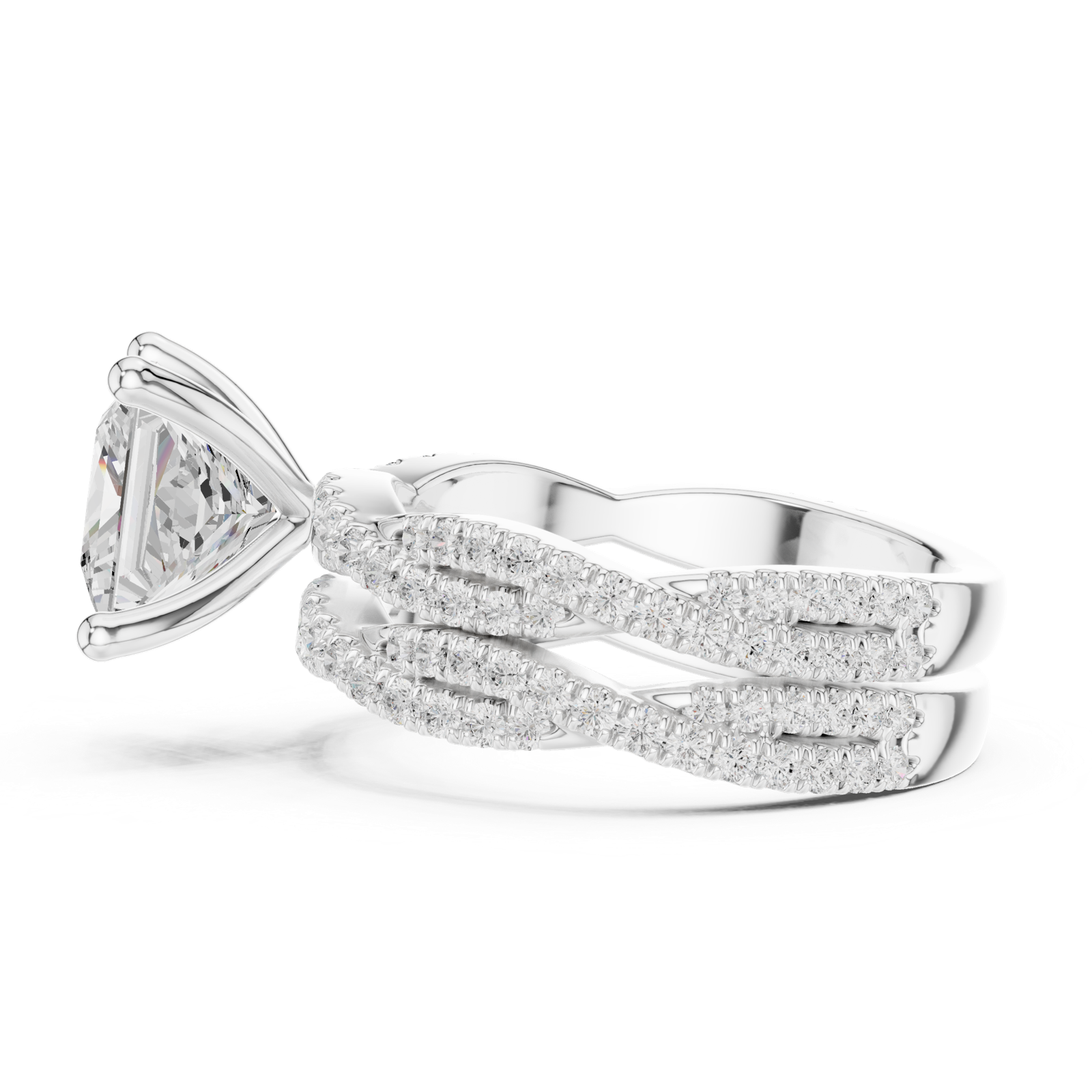 Gold Ring DDLR-300, Princess center stone, White Gold, view 3