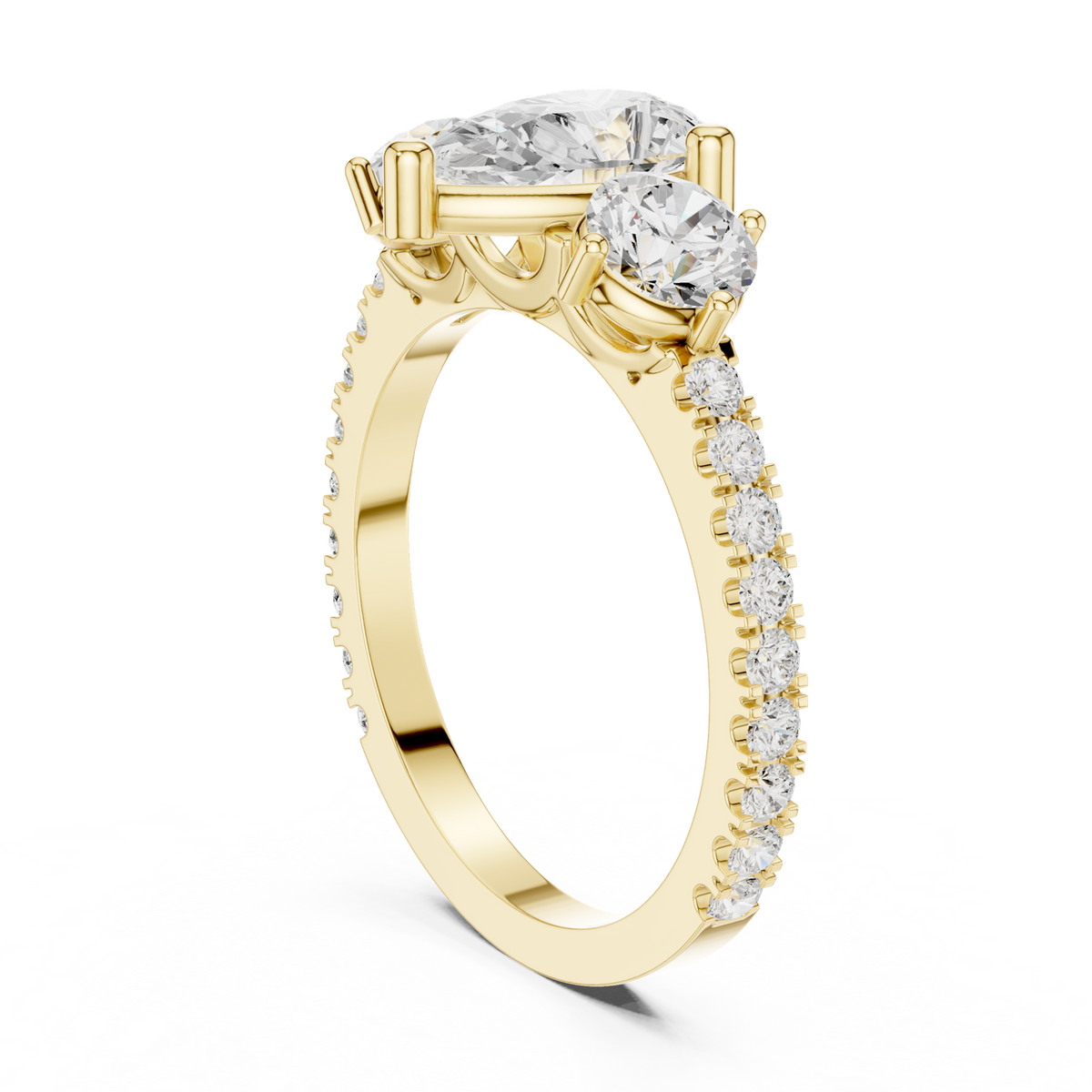 14K Solid Gold Lab Diamond Three-Stone Ring, Yellow Gold, view 1