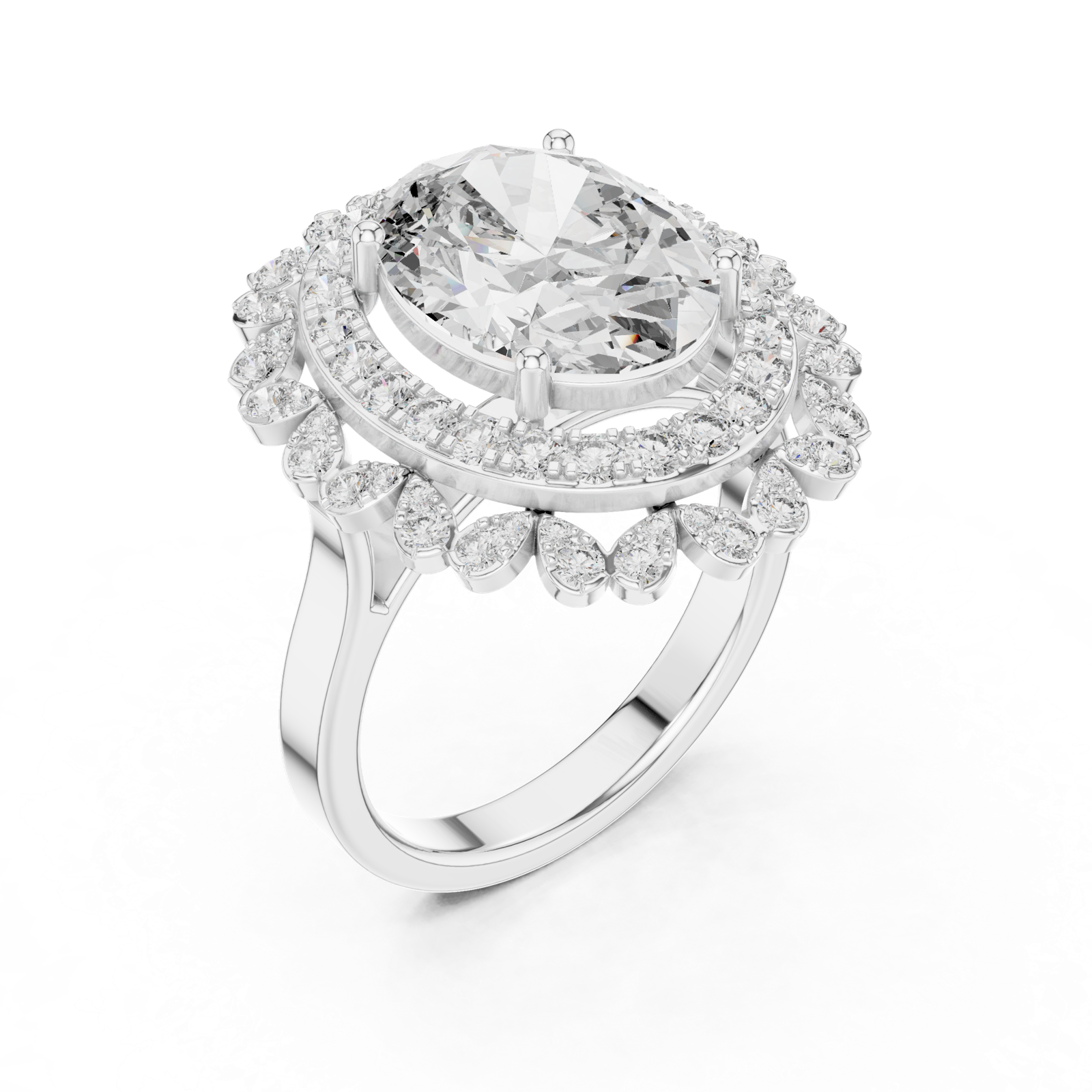 14K Solid Gold Lab Diamond Halo Ring, White Gold, view 2