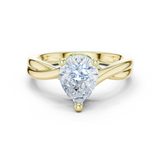 Gold Twisted Band Solitaire Engagement Ring, Pear center stone, Yellow Gold