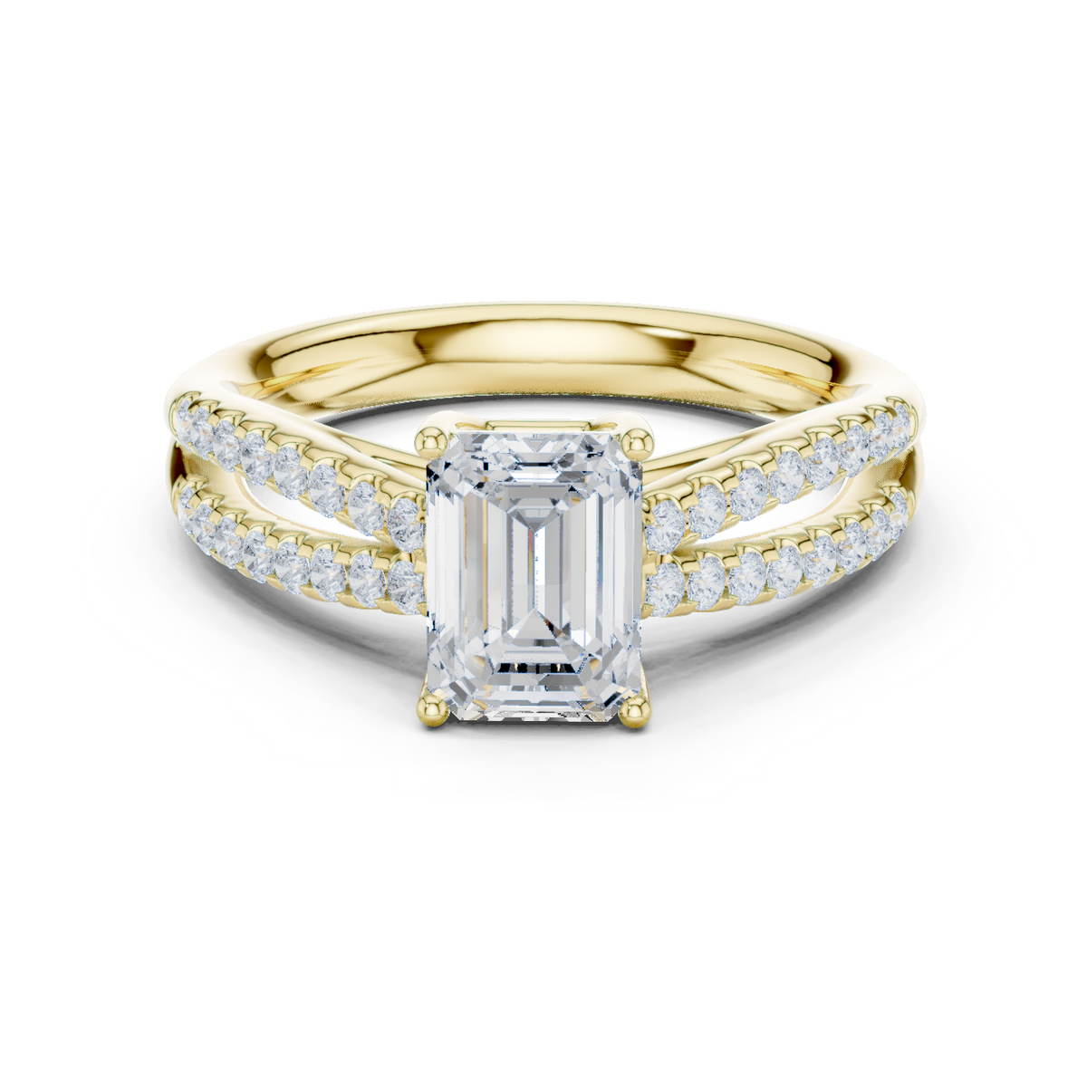 14K Solid Gold Lab Diamond Crossover Ring, Yellow Gold