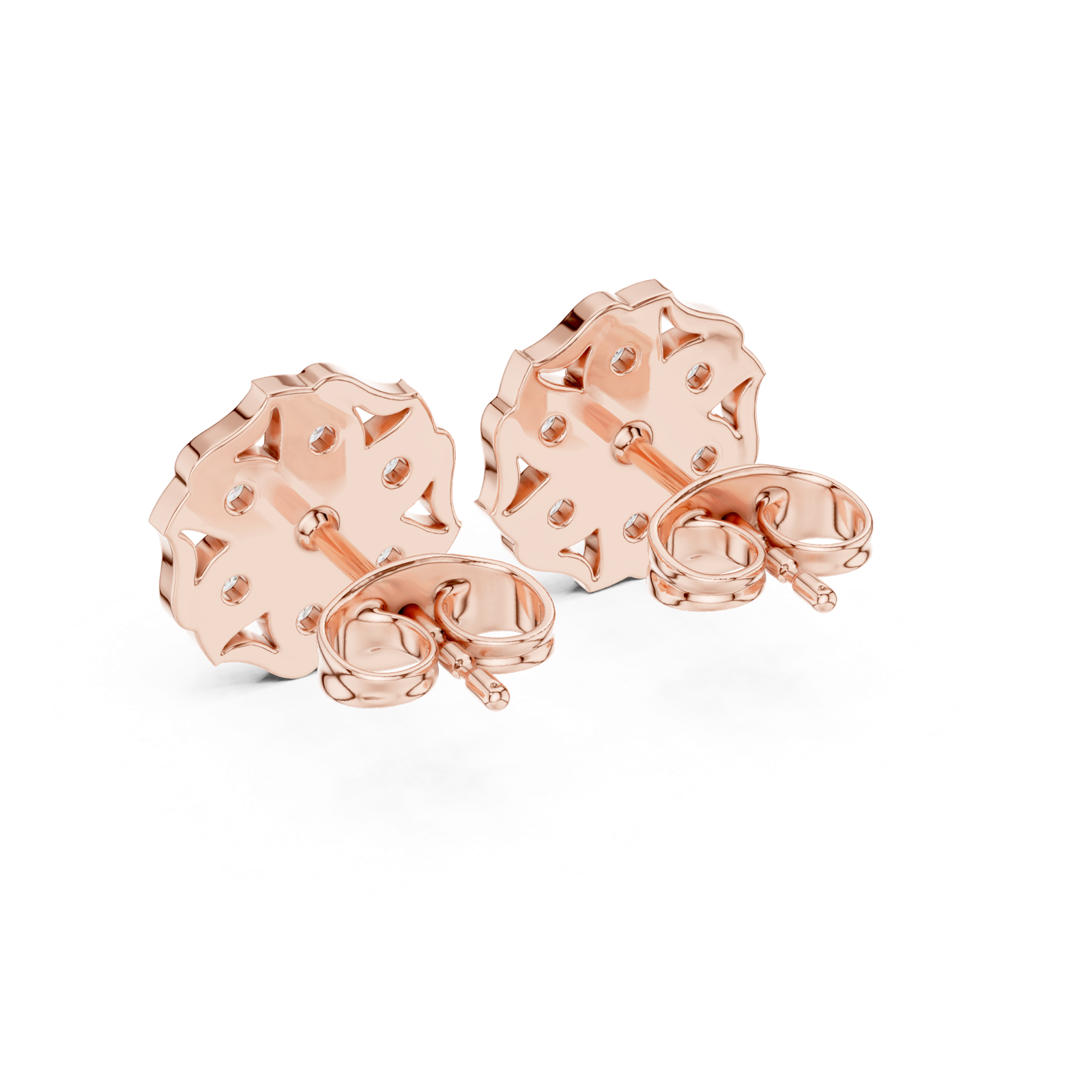14K Solid Gold Lab Diamond Cluster Earrings, Rose Gold, view 3