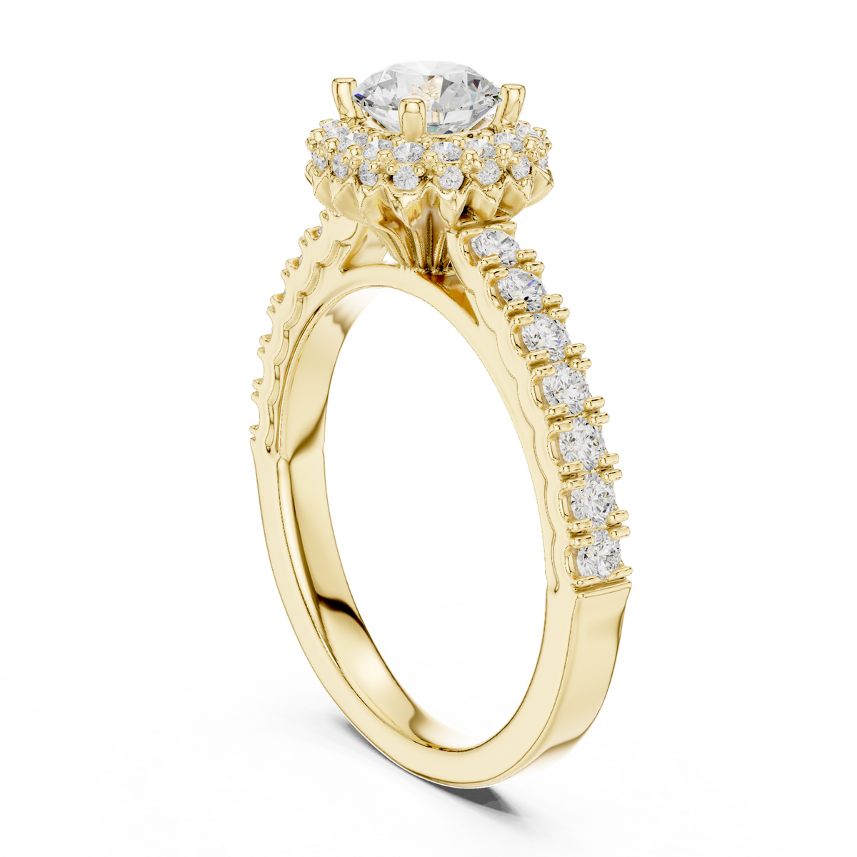 14K Solid Gold Lab Diamond Halo Ring, Yellow Gold, view 1