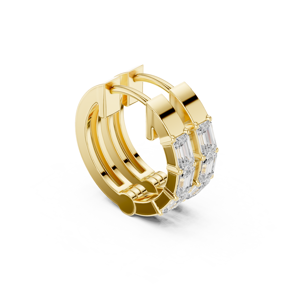 14K Solid Gold Lab Diamond Huggie Earrings, Yellow Gold, view 1