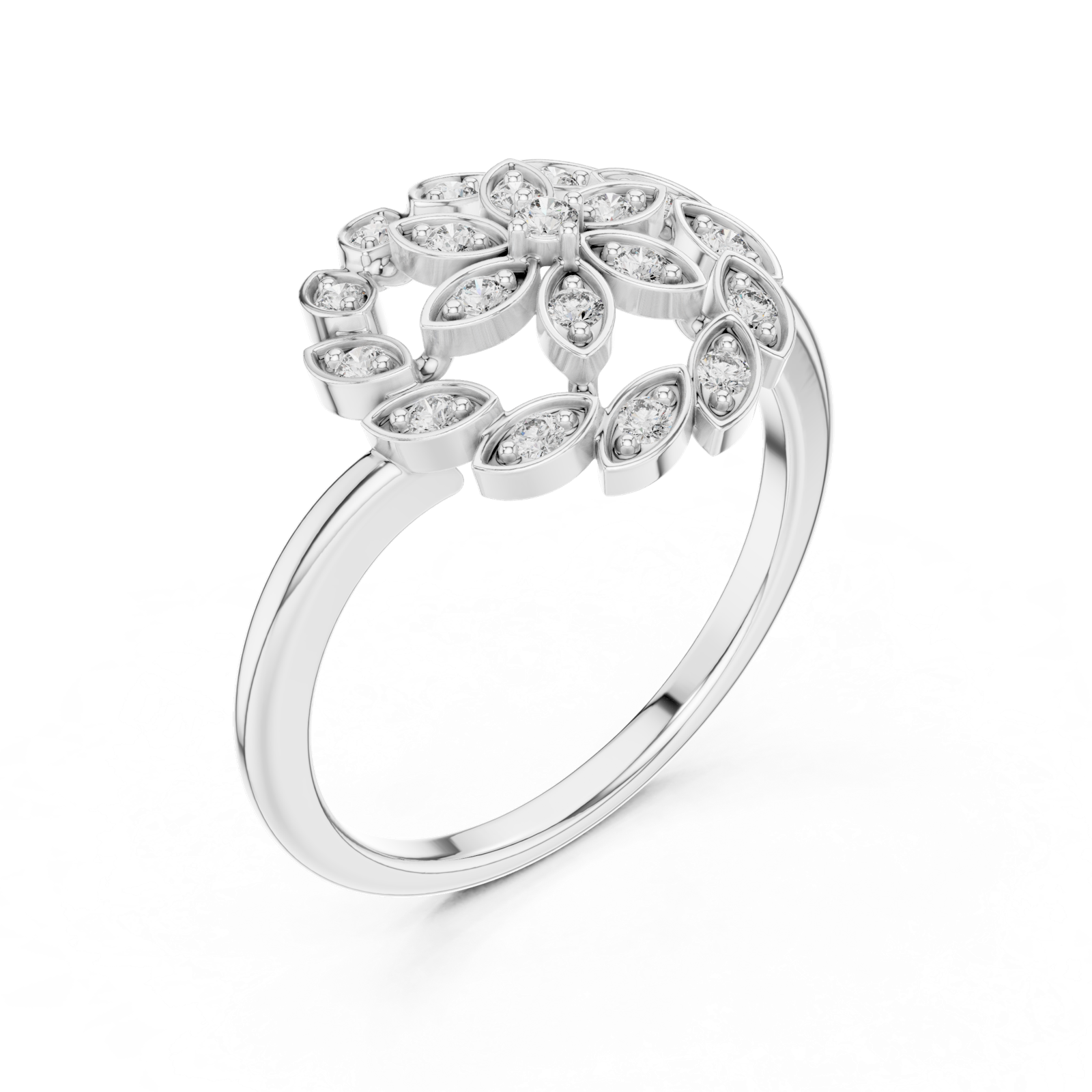 14K Solid Gold Lab Diamond Flower Cluster Ring, White Gold, view 2