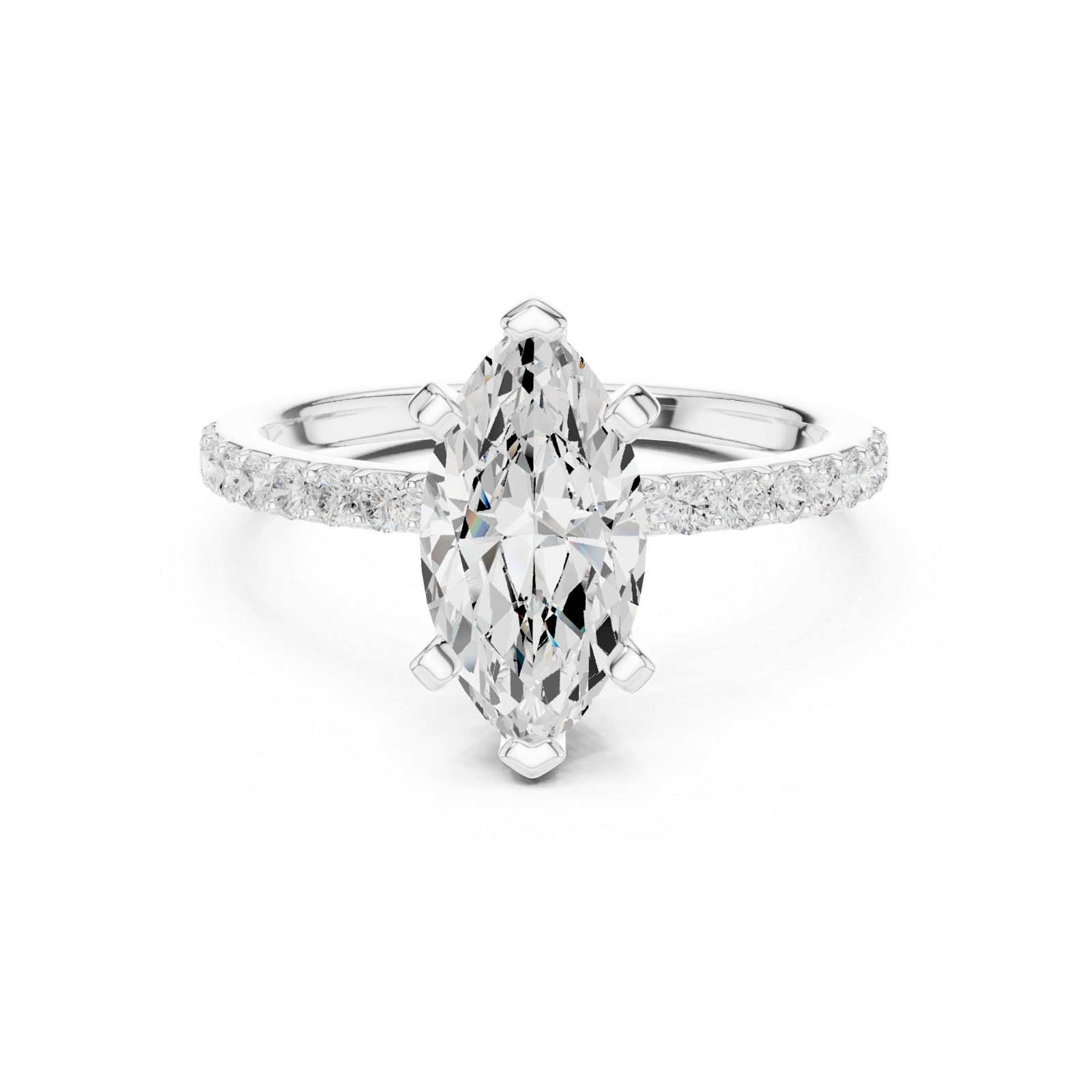 Gold Ring DDLR-040, Marquise center stone, White Gold, view 4