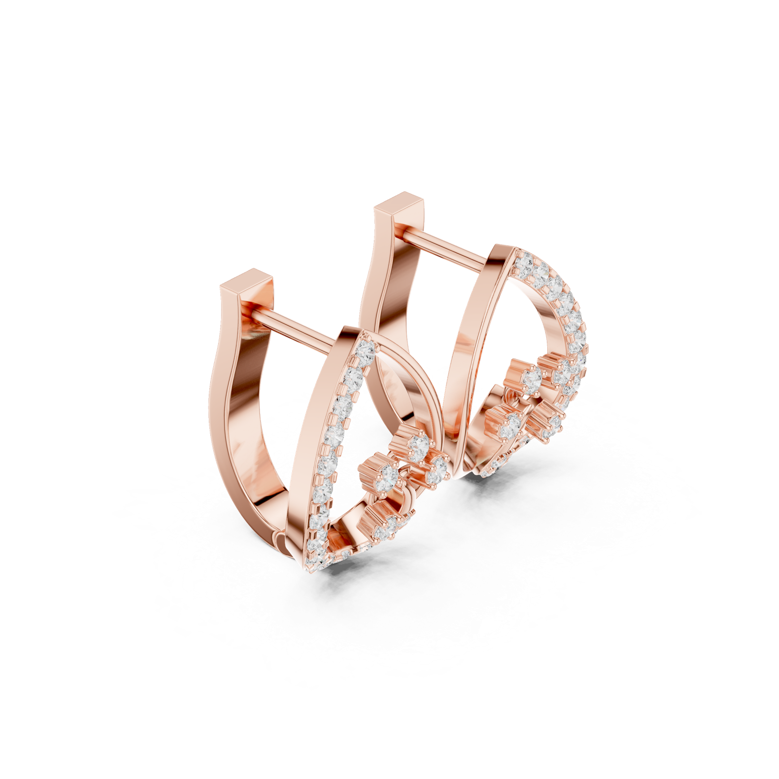 14K Solid Gold Lab Diamond Cluster Earrings, Rose Gold, view 1