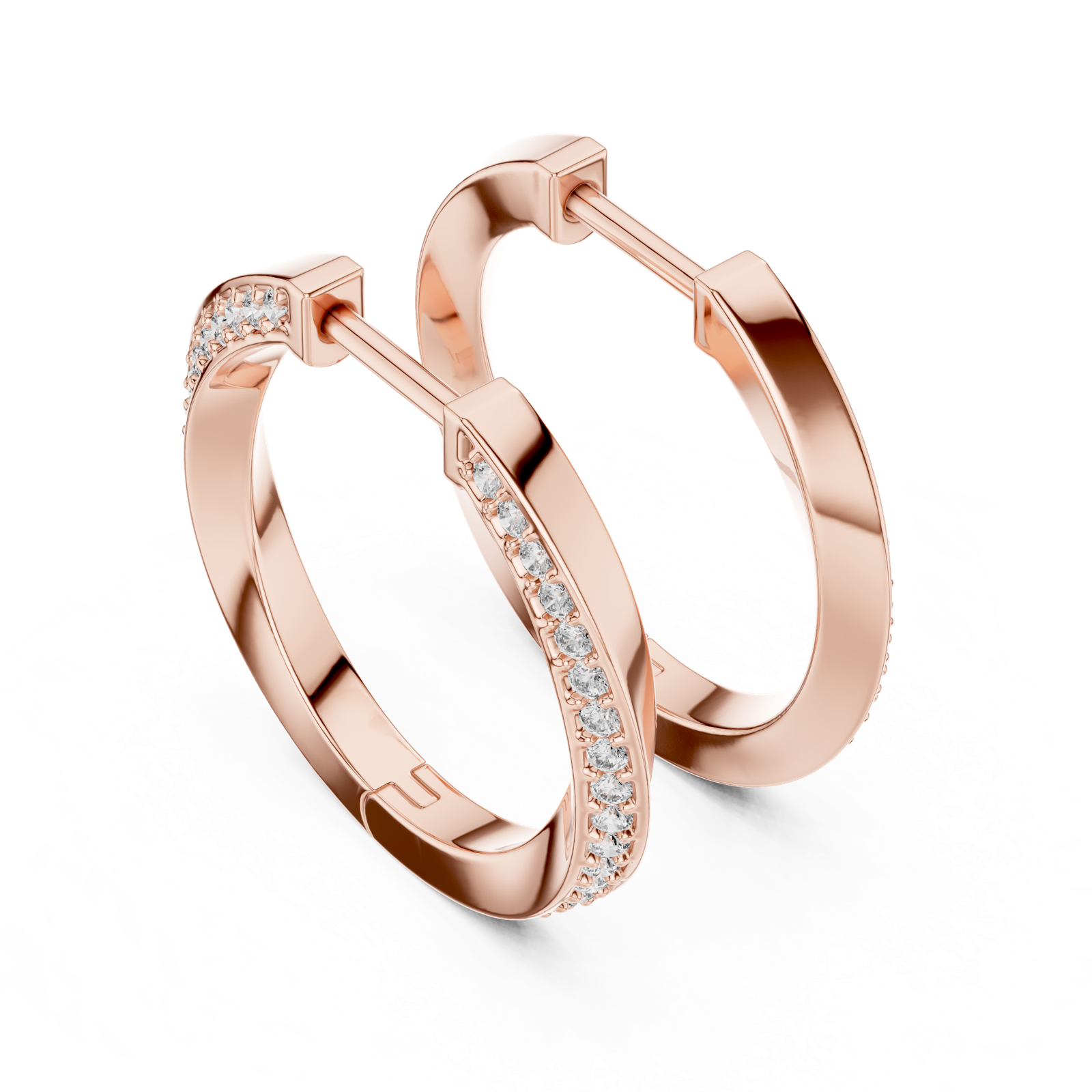 14K Solid Gold Lab Diamond Huggie Earrings, Rose Gold, view 2