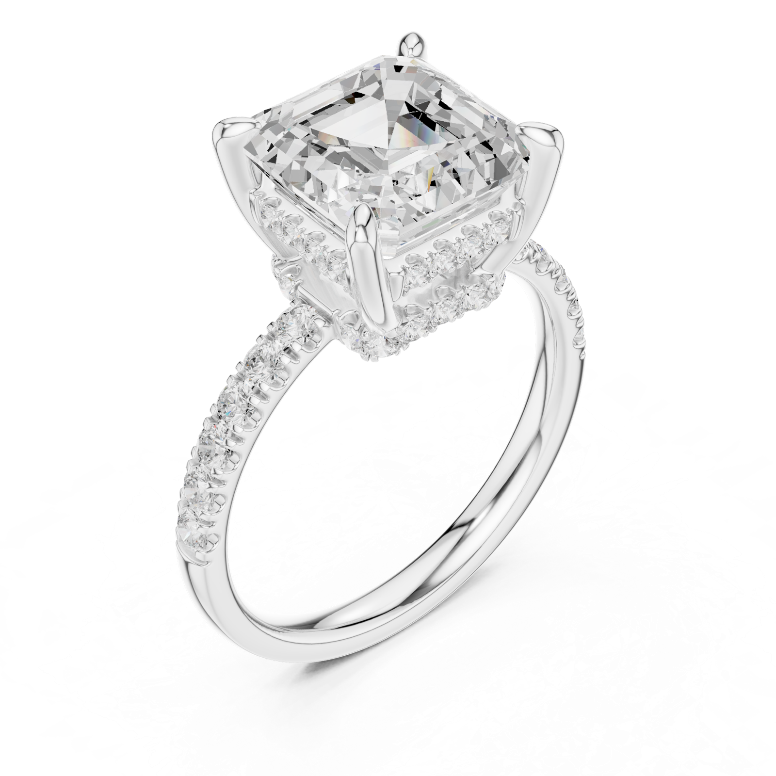 Gold Ring, Asscher center stone, White Gold, view 2