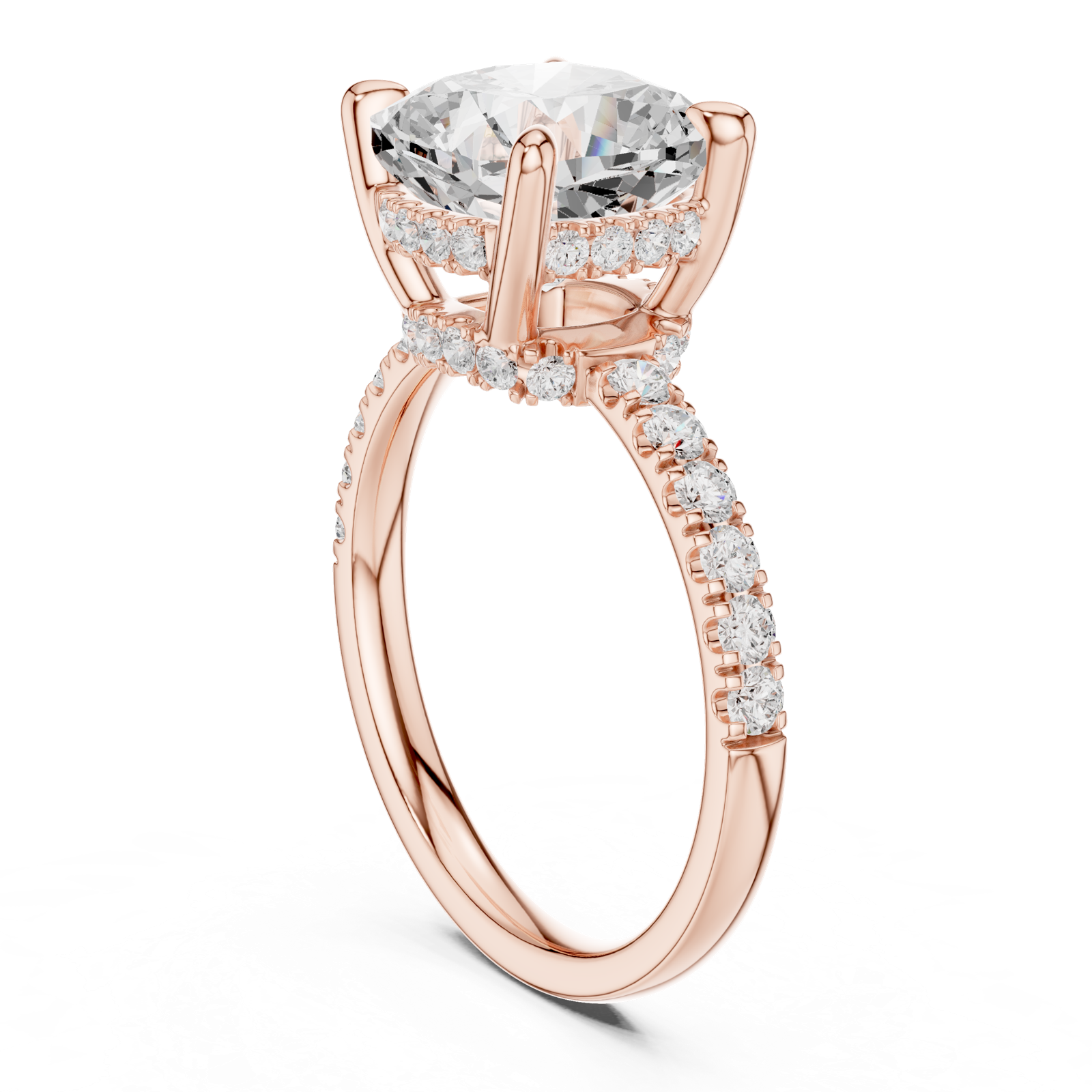 Gold Ring, Cushion center stone, Rose Gold, view 1