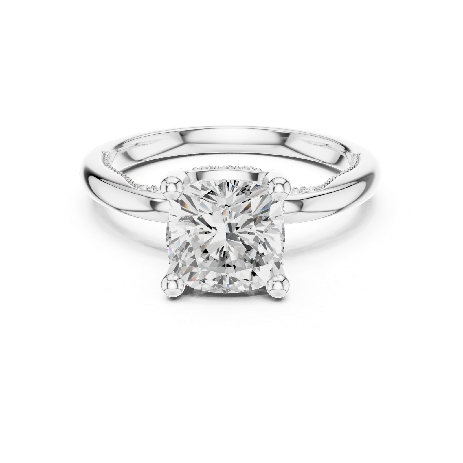 Gold Ring, Cushion center stone, White Gold, view 4