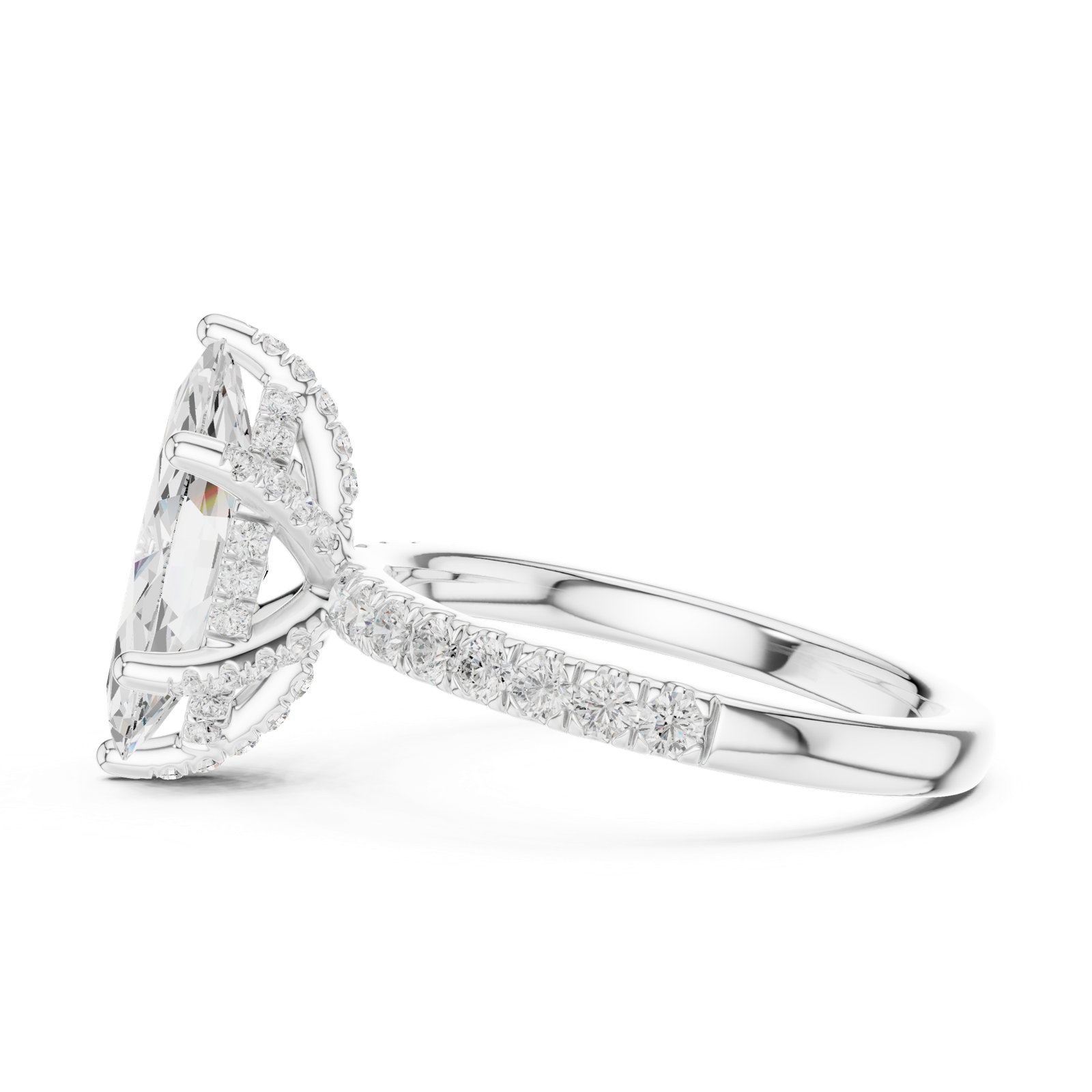 Gold Ring DDLR-161, Marquise center stone, White Gold, view 3
