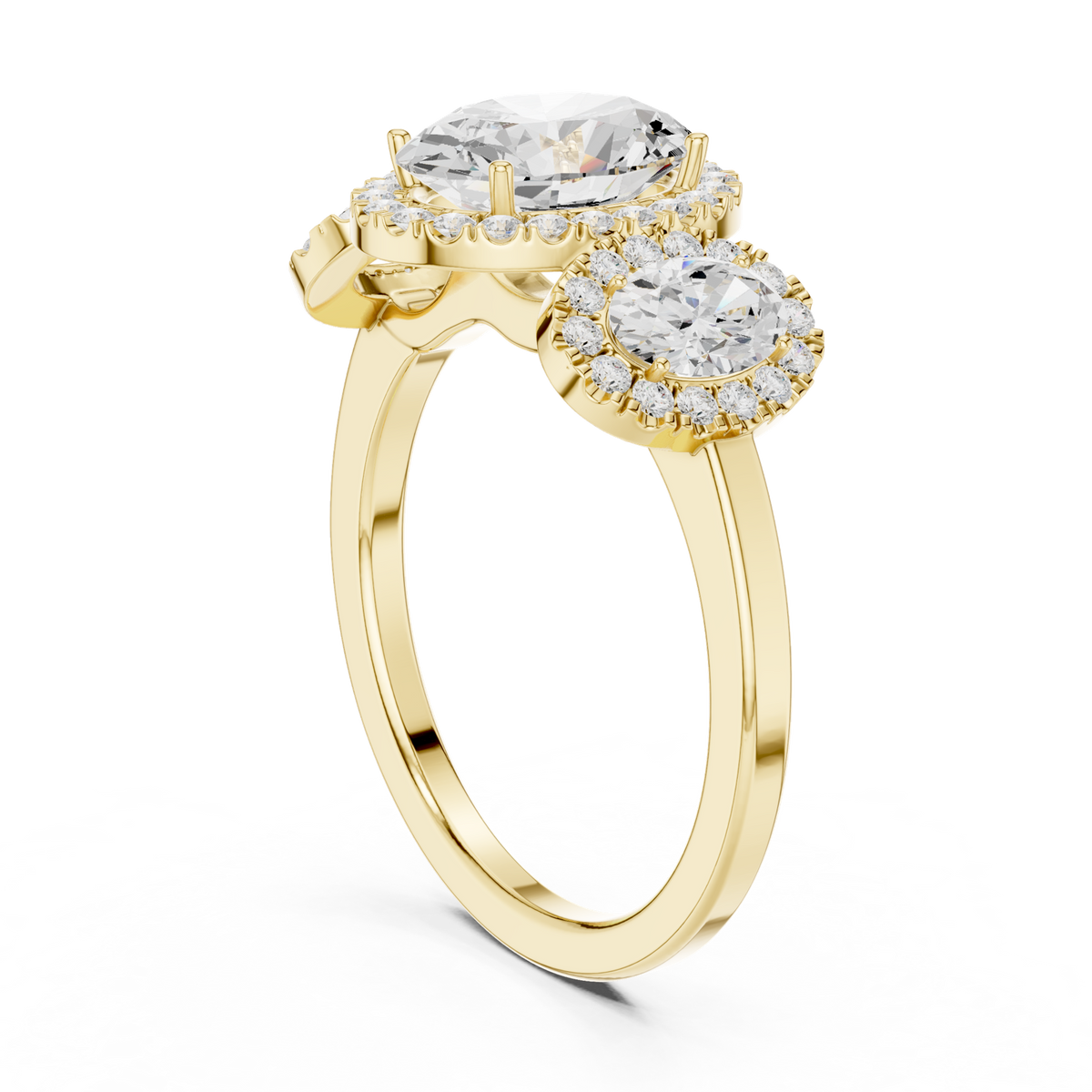 14K Solid Gold Lab Diamond Three-Stone Ring, Yellow Gold, view 1