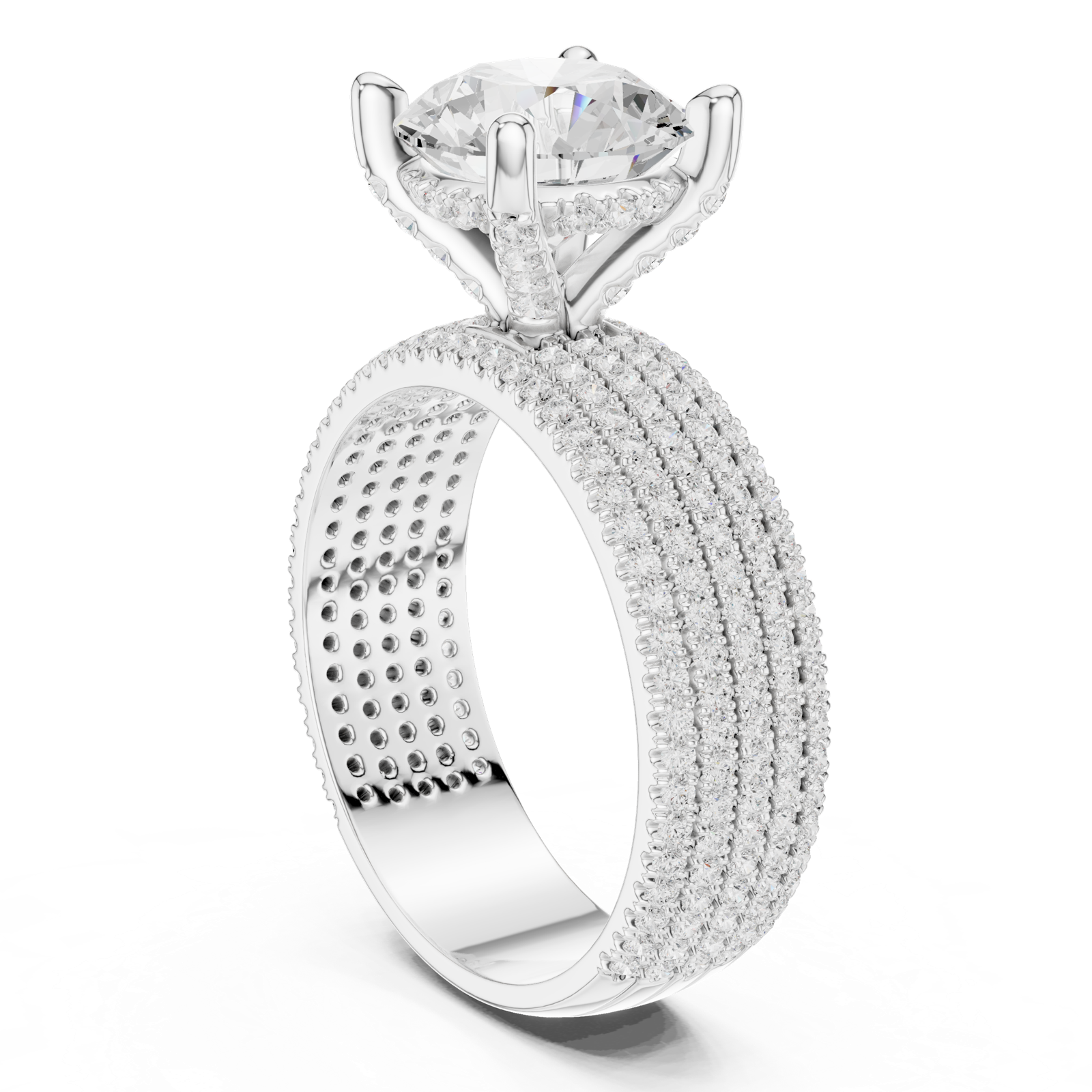 Gold Ring, Round center stone, White Gold, view 1