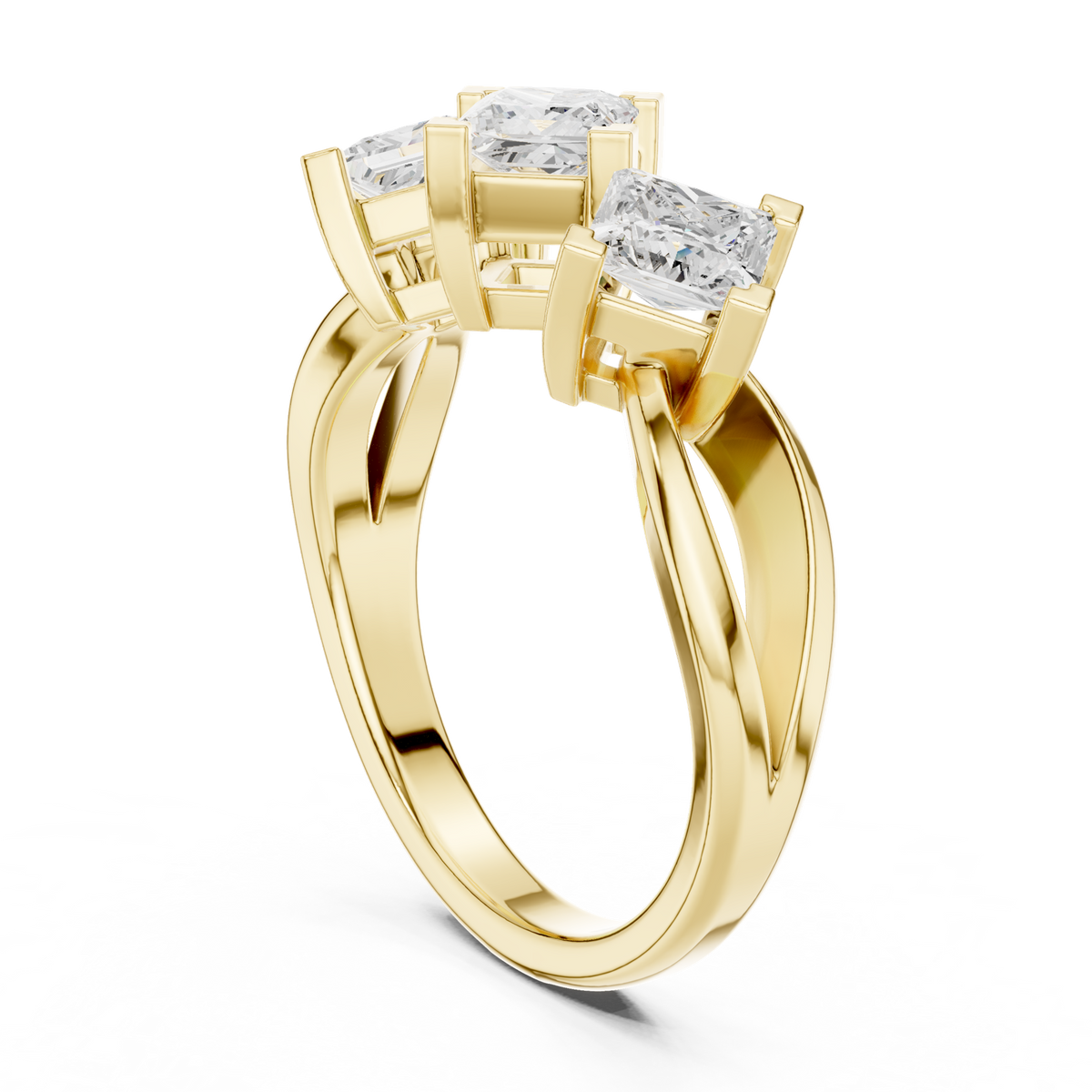 14K Solid Gold Lab Diamond Three-Stone Ring, Yellow Gold, view 1