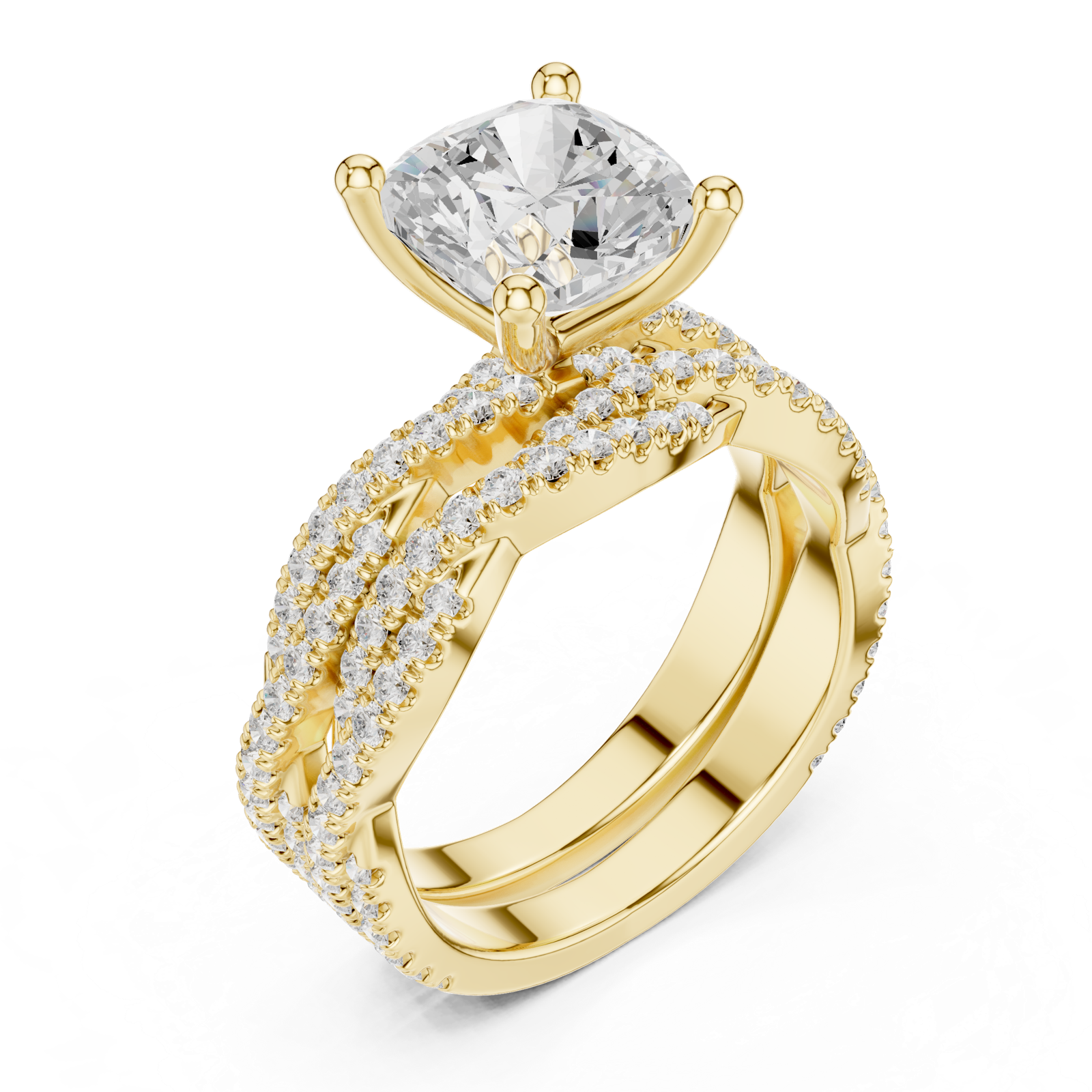 Gold Ring, Cushion center stone, Yellow Gold, view 2