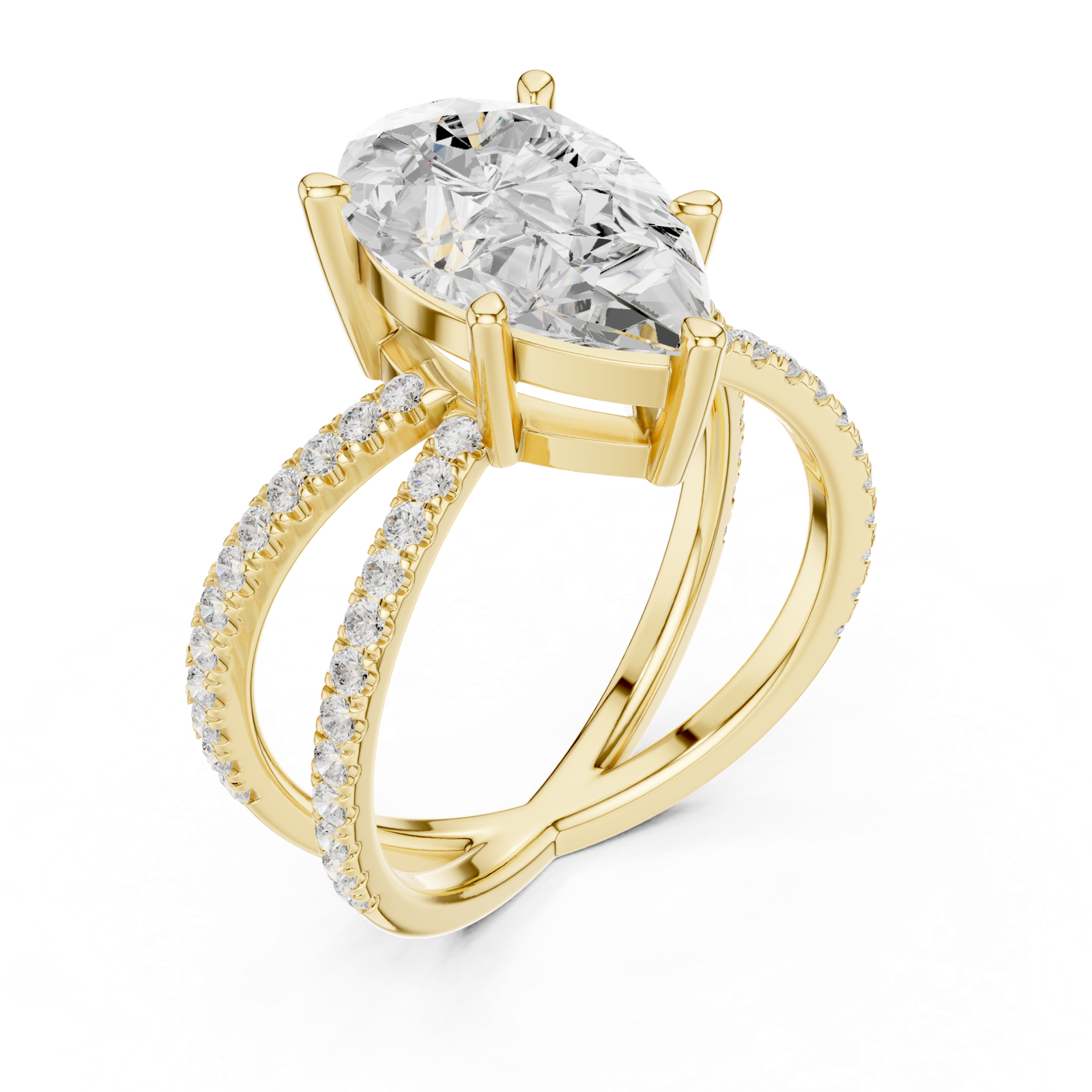 Gold Jewelry L36-25, Pear center stone, Yellow Gold, view 2