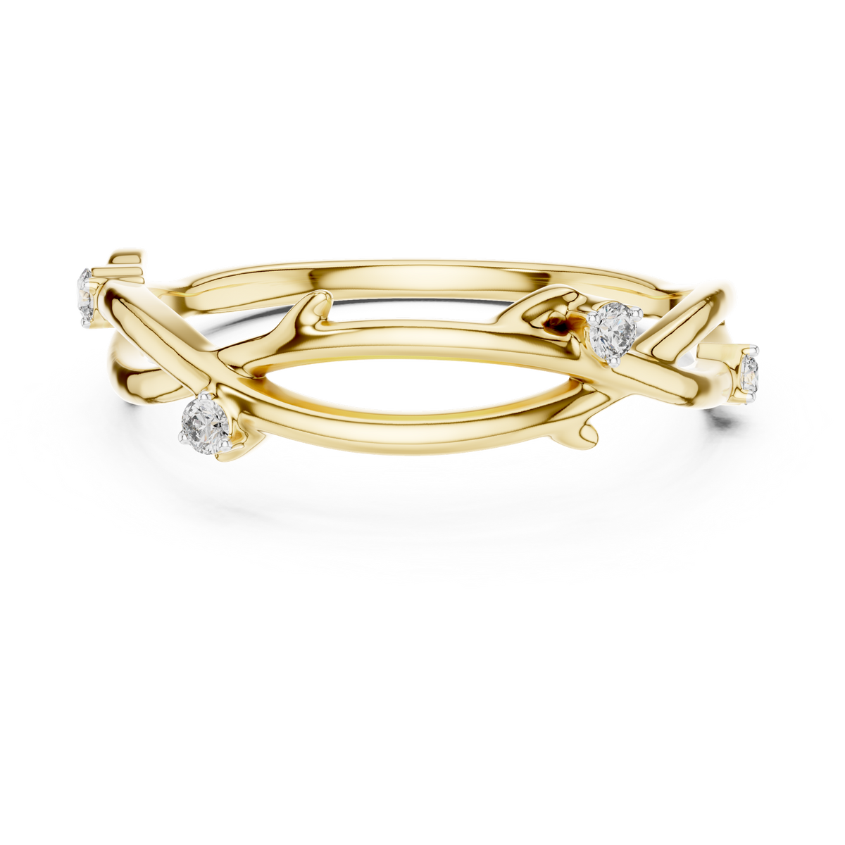 14K Solid Gold Lab Diamond Crossover Ring, Yellow Gold